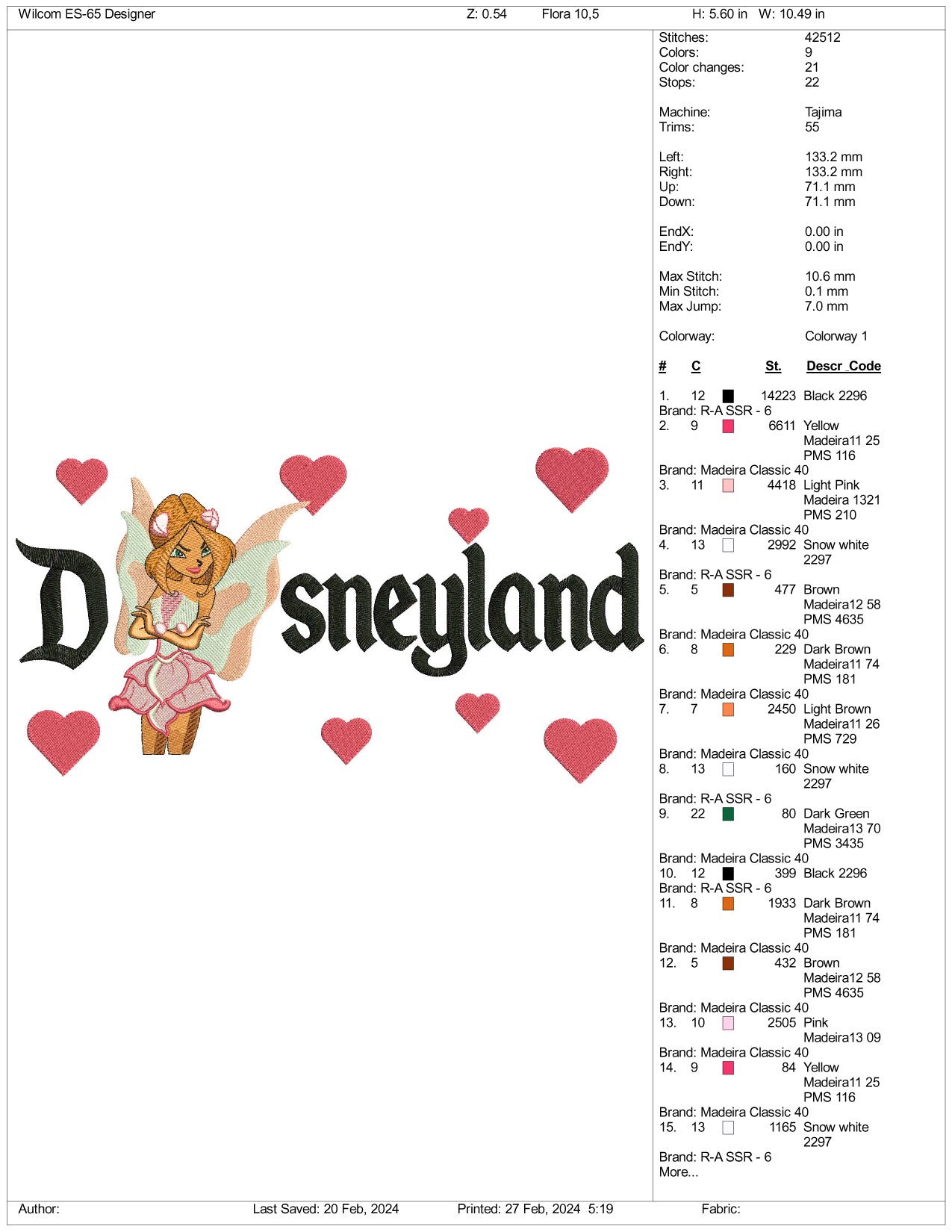 Winx Flora Disneyland Embroidery Design Files - 3 Size's