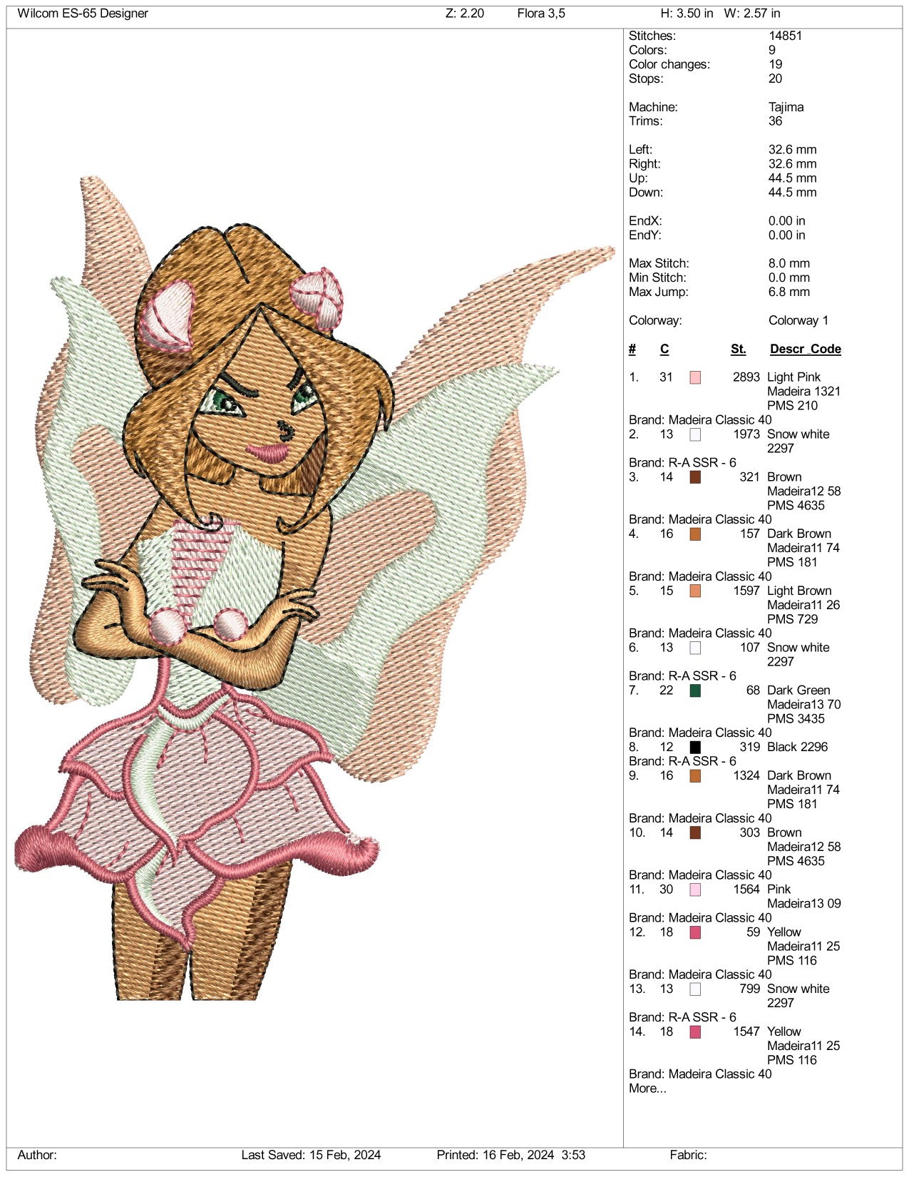 Winx Flora Embroidery Design Files - 3 Size's