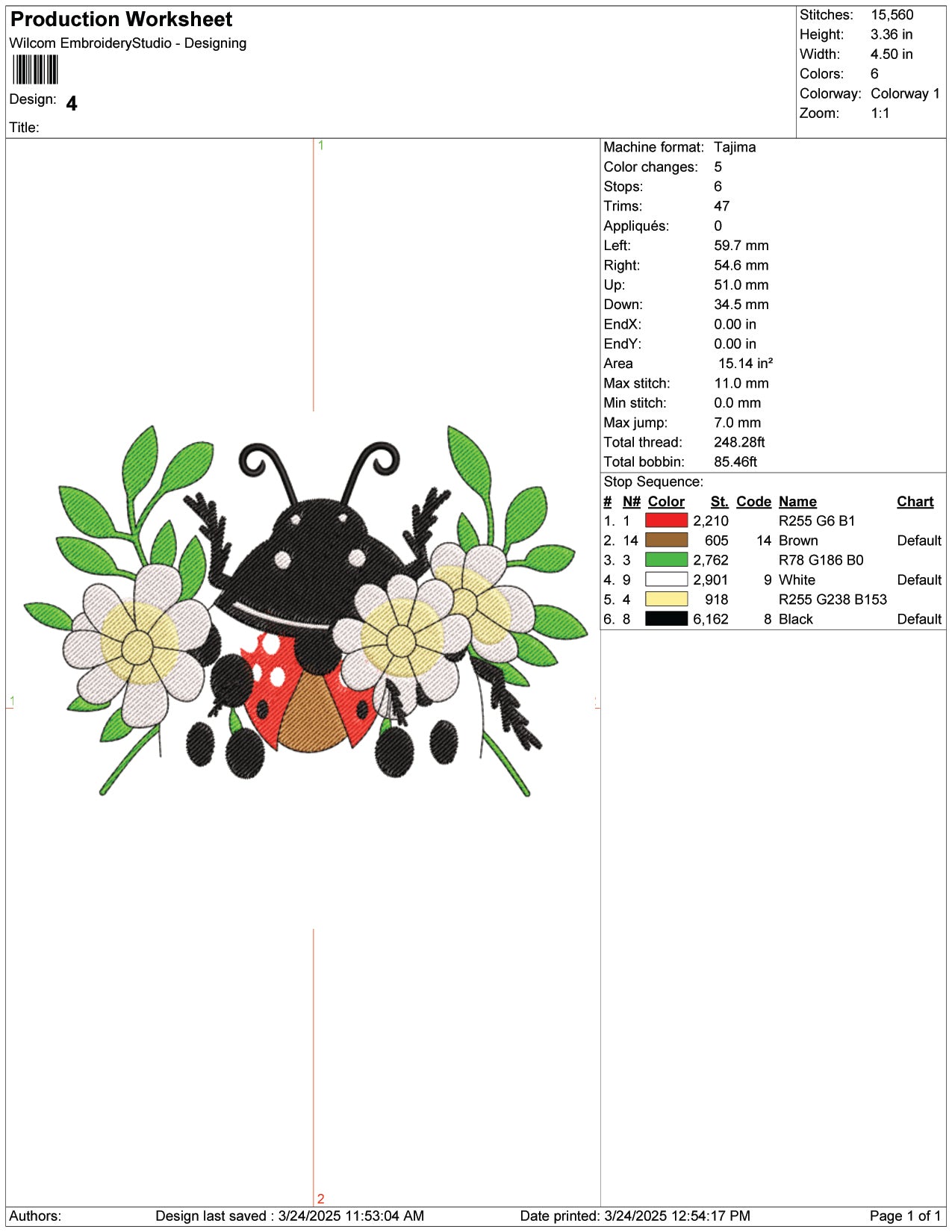 Floral Ladybug Embroidery Design Files - 9 Size's