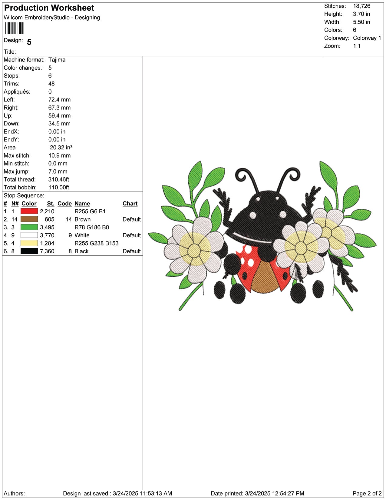 Floral Ladybug Embroidery Design Files - 9 Size's
