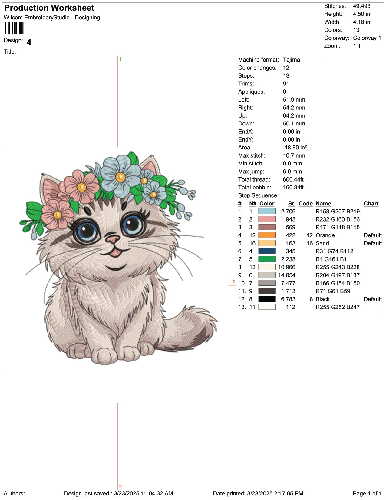 Floral Cutie Cat Embroidery Design Files - 9 Size's