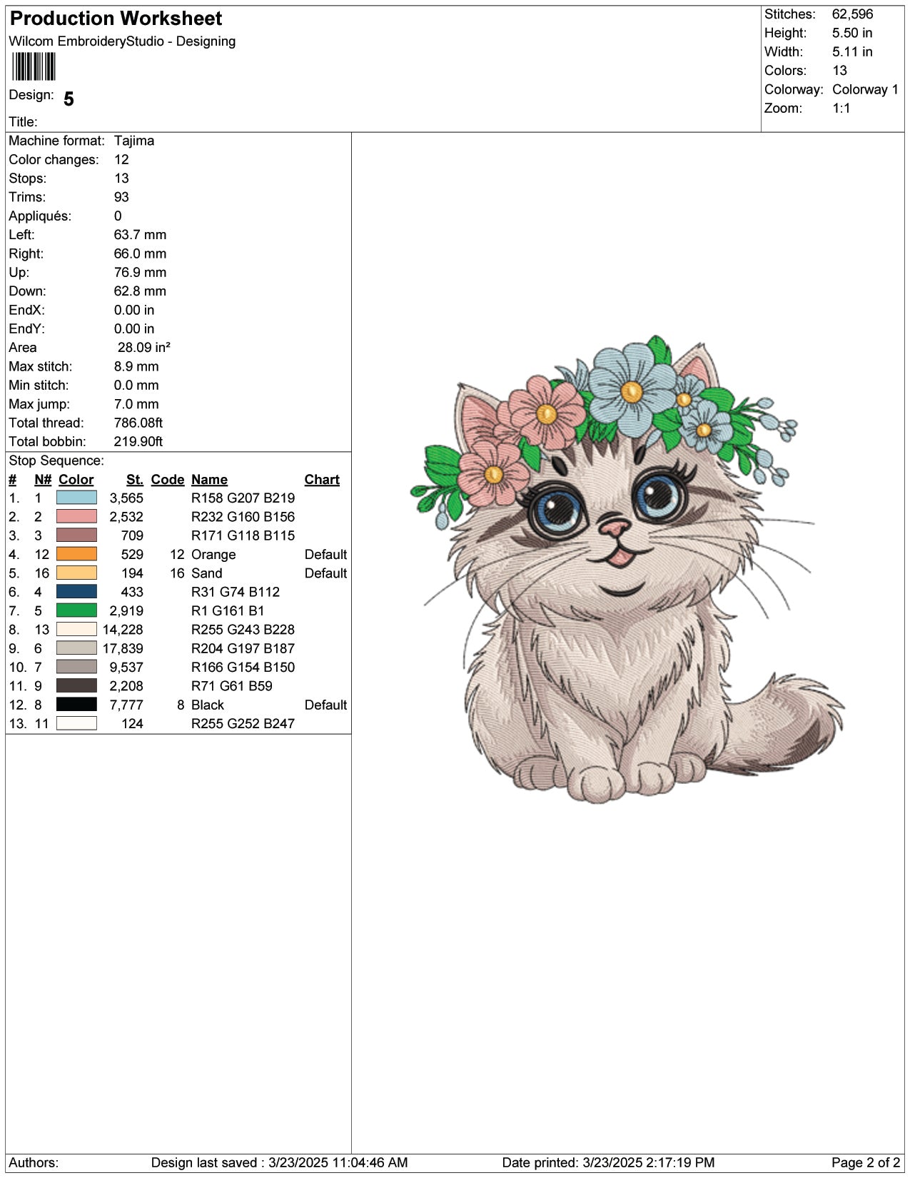 Floral Cutie Cat Embroidery Design Files - 9 Size's