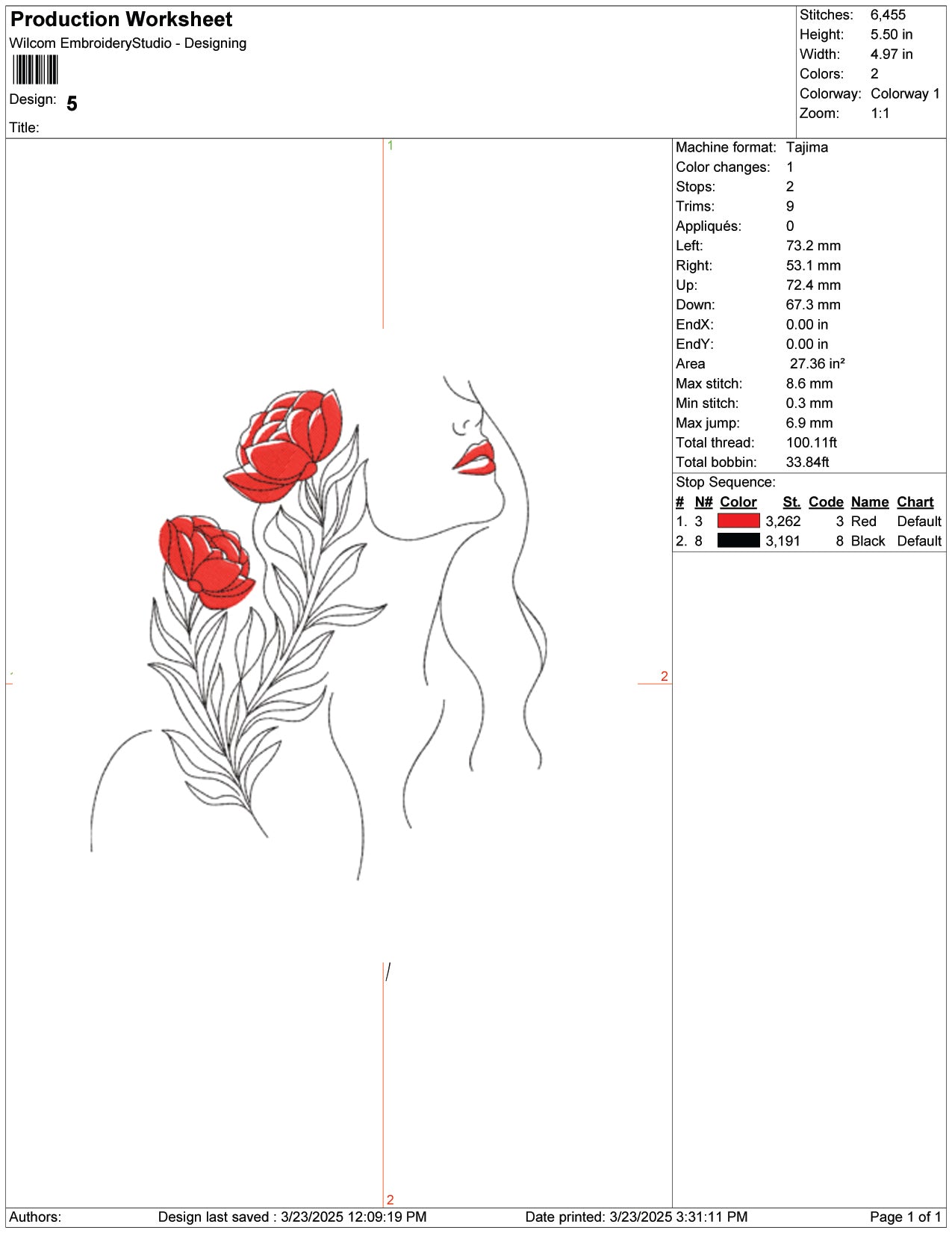 Floral Grace Lady Embroidery Design Files - 9 Size's