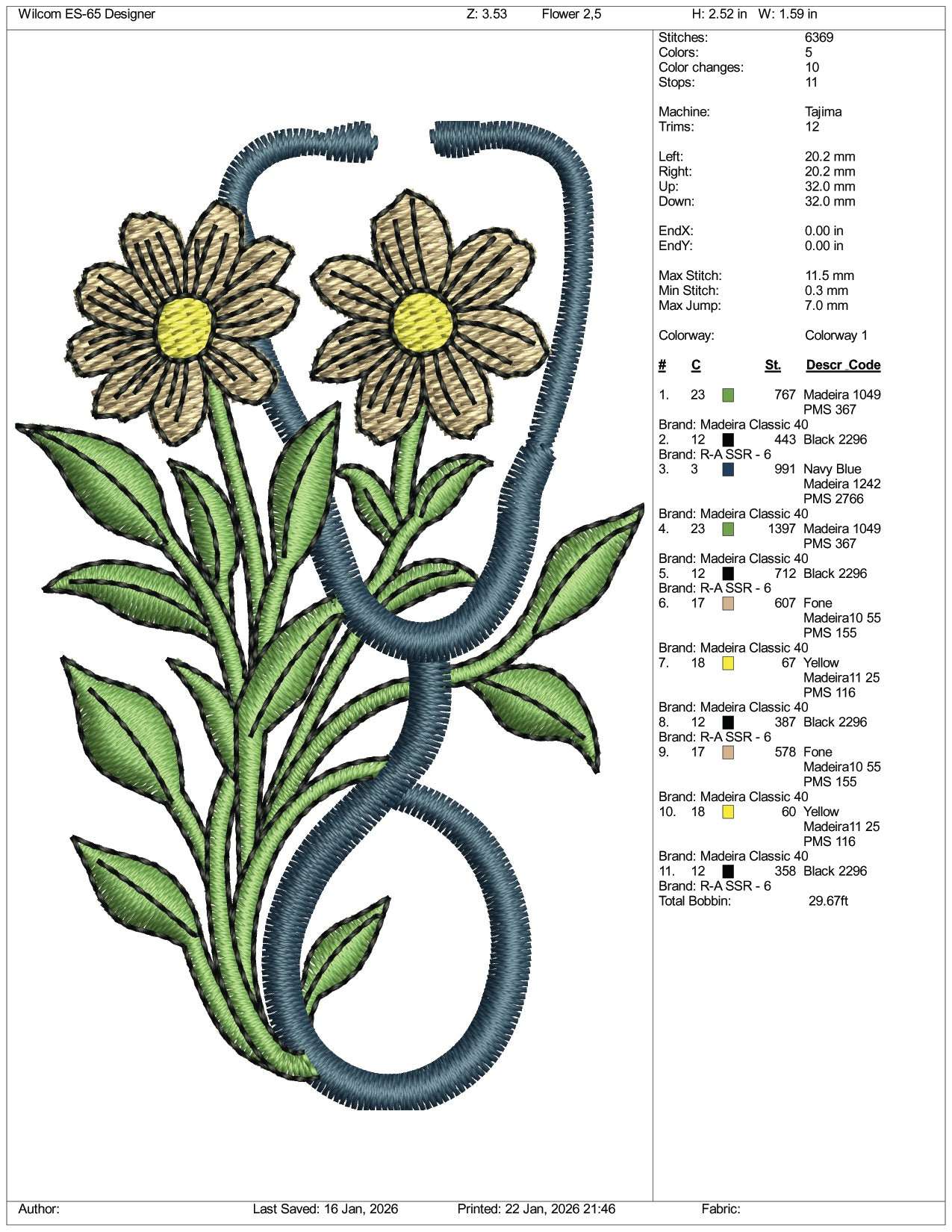 Doctor Flower Embroidery Design Files - 3 Size's