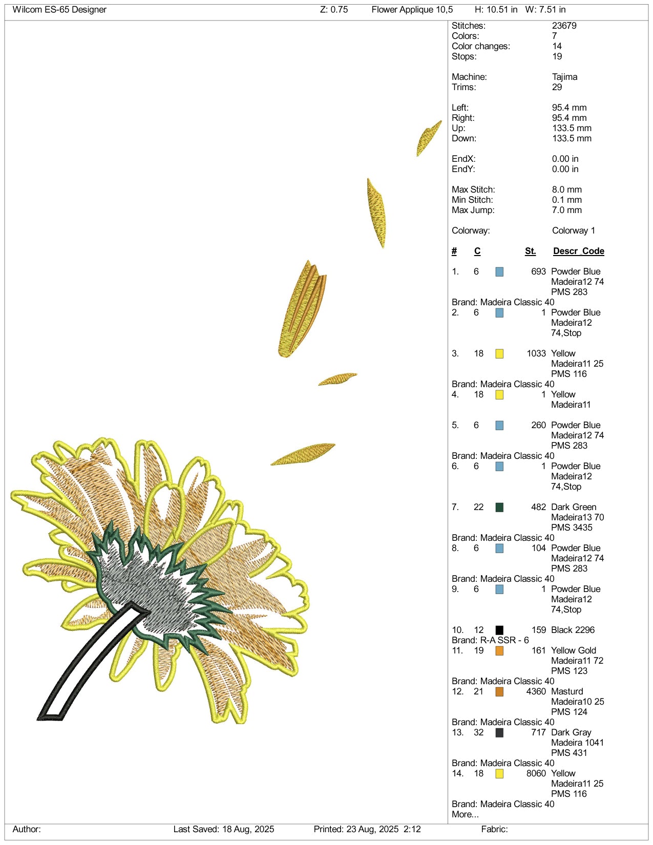 Sunflower Embroidery Files - 3 Size's