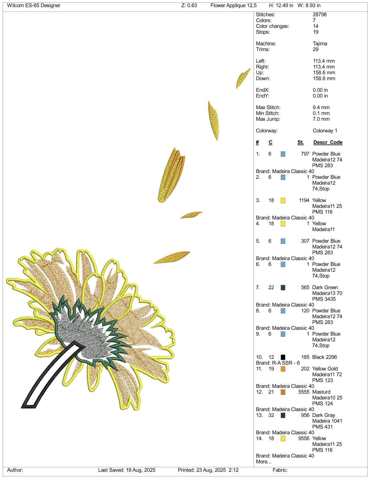 Sunflower Embroidery Files - 3 Size's