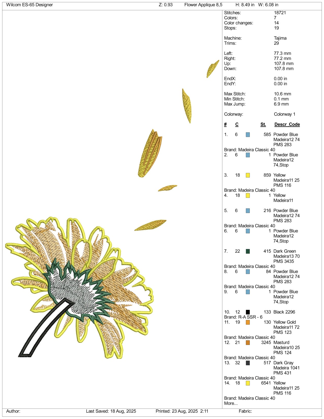 Sunflower Embroidery Files - 3 Size's