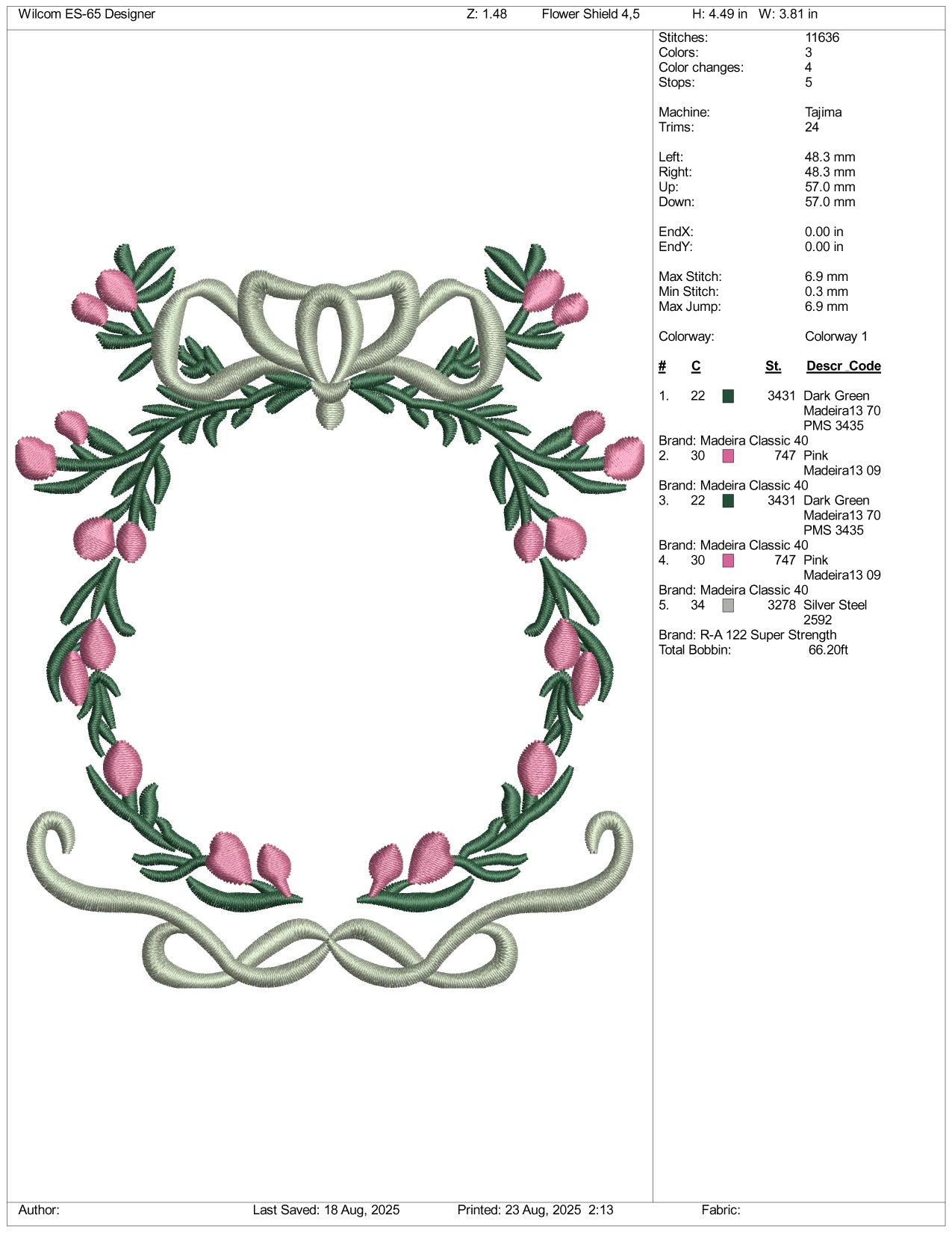 Crest With Flowers Embroidery Files - 3 Size's