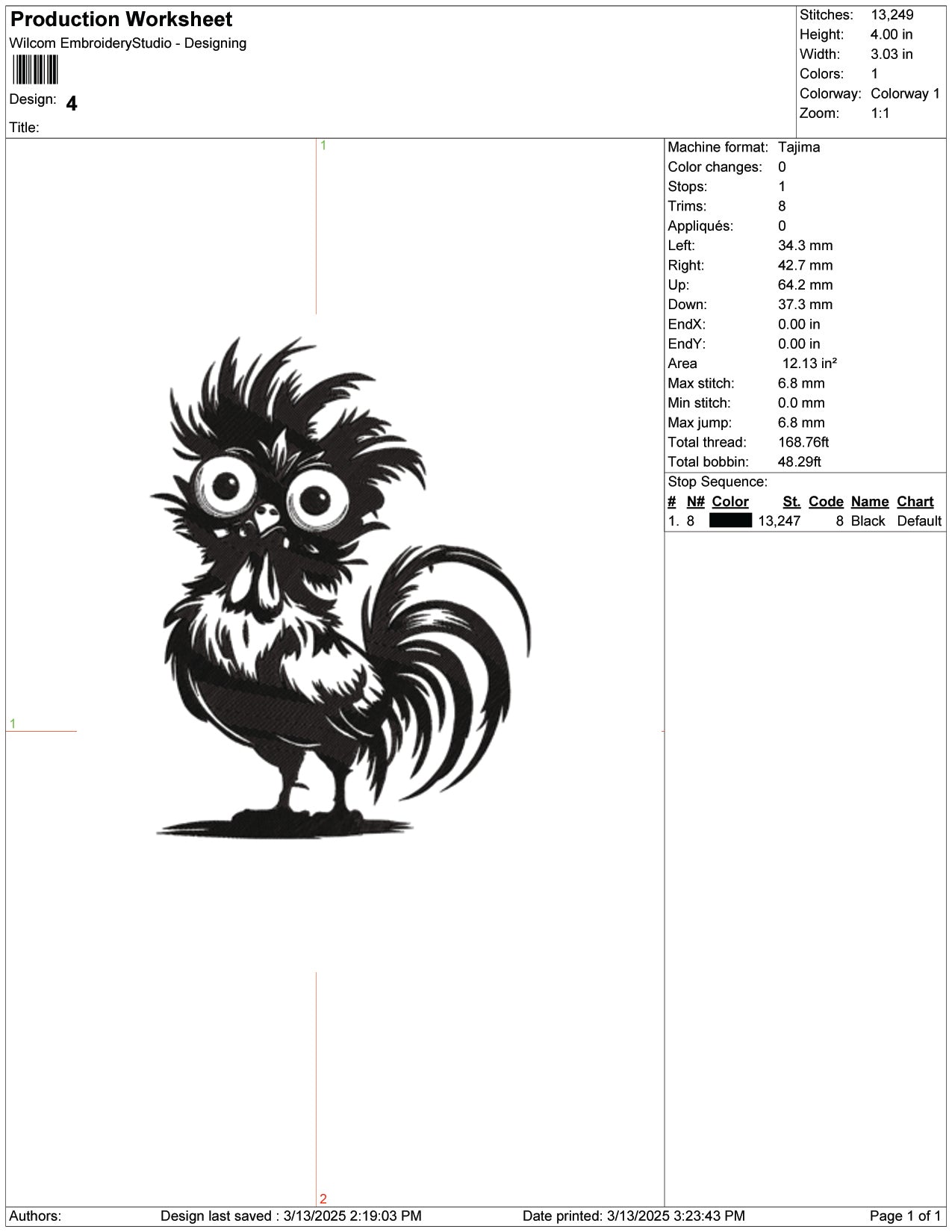Fluffy Shocked Rooster Embroidery Design Files - 9 Size's