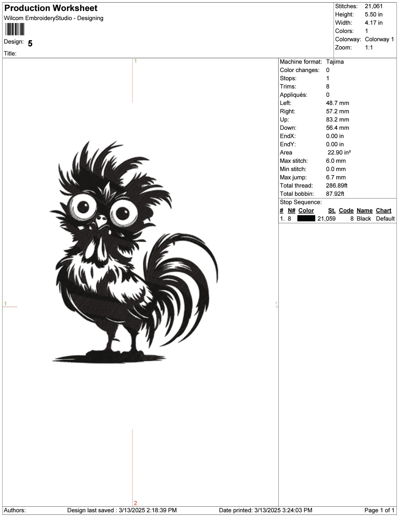 Fluffy Shocked Rooster Embroidery Design Files - 9 Size's