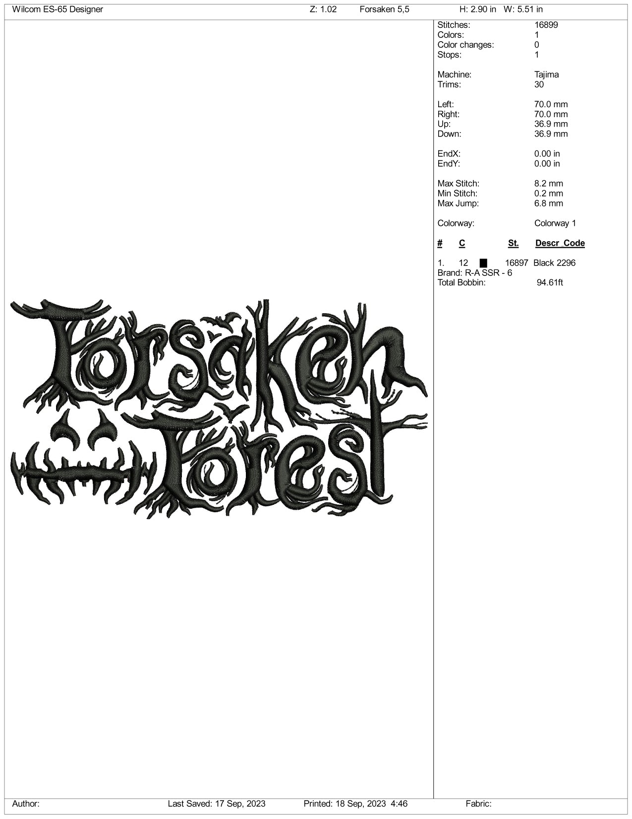 Forsaken Forest Embroidery Design Files - 3 Size's