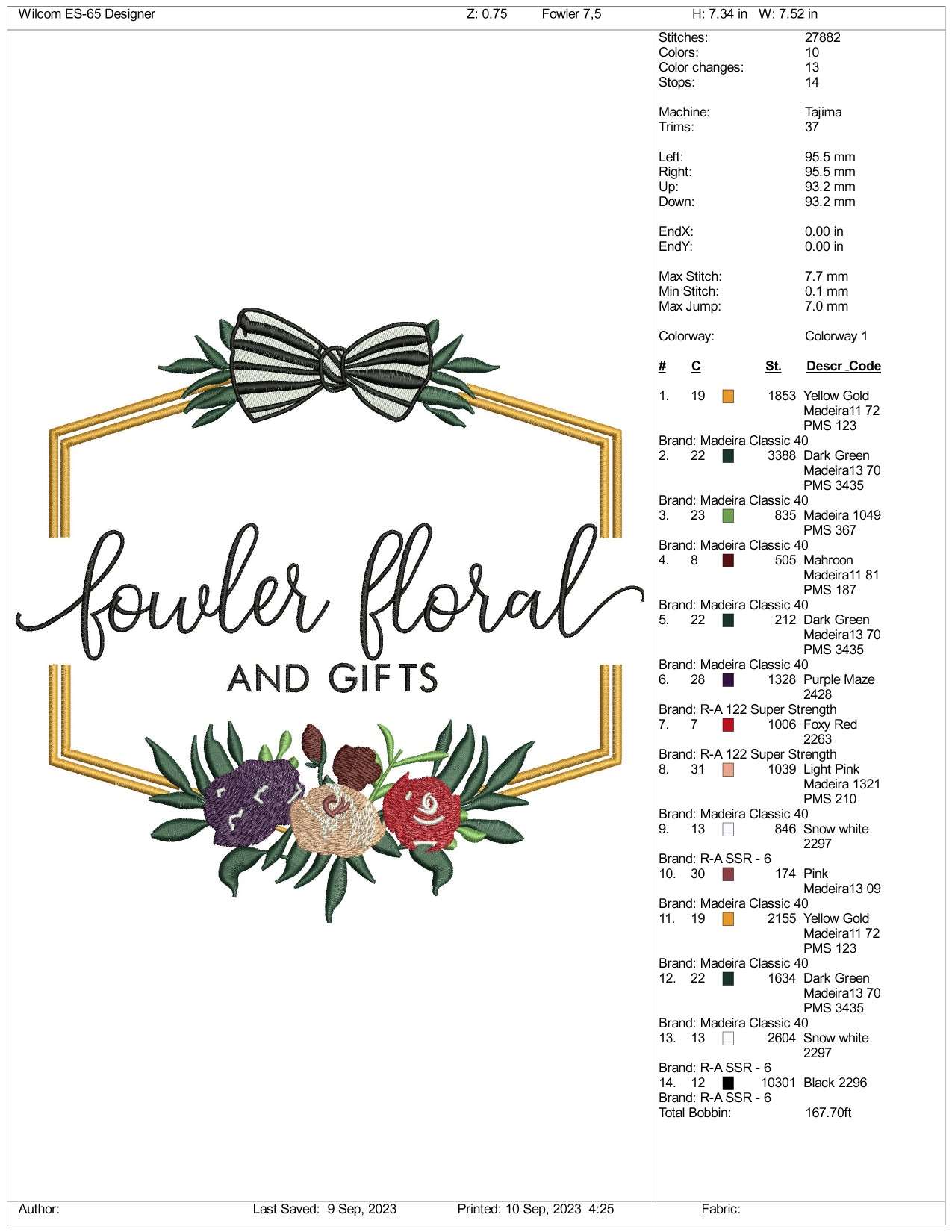 Fowler Floral Embroidery Design Files - 3 Size's