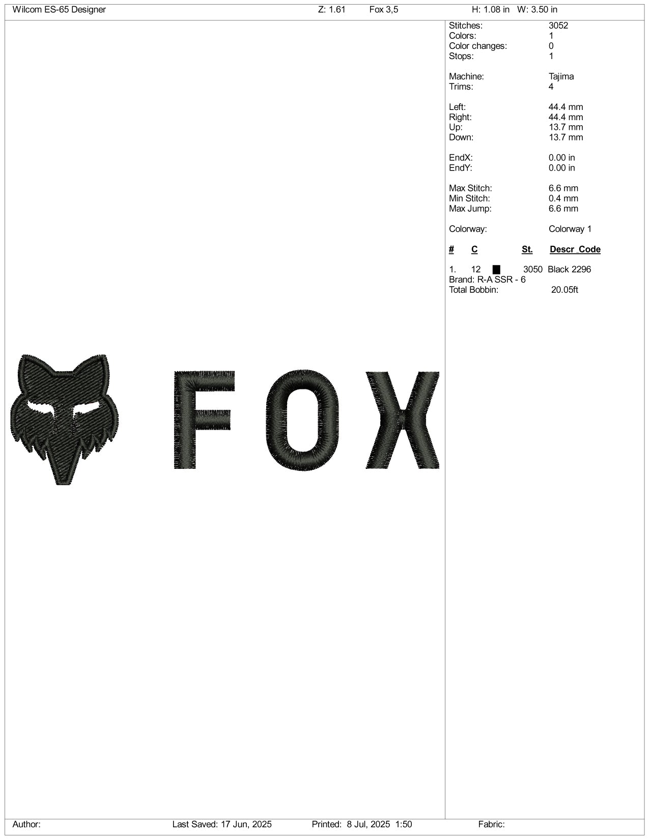 Fox Logo Embroidery Design Files - 3 Size's