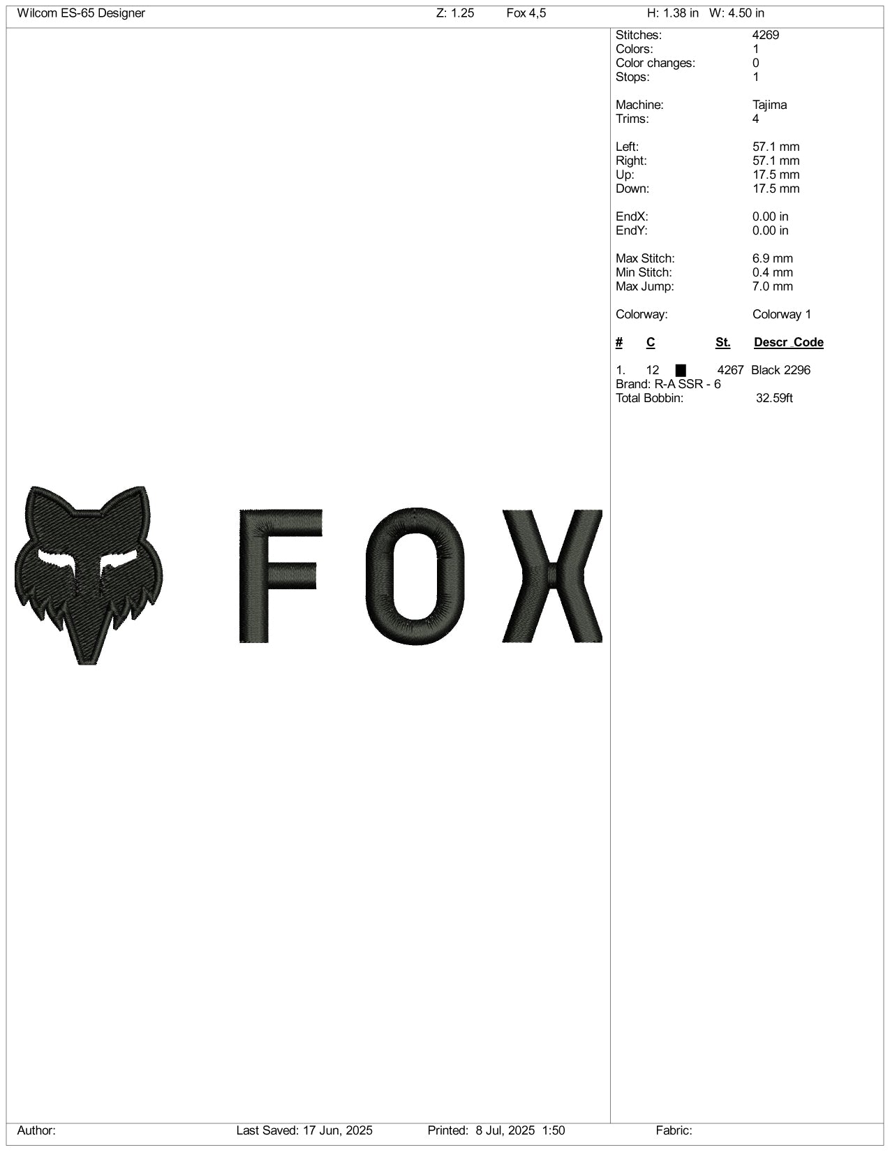 Fox Logo Embroidery Design Files - 3 Size's