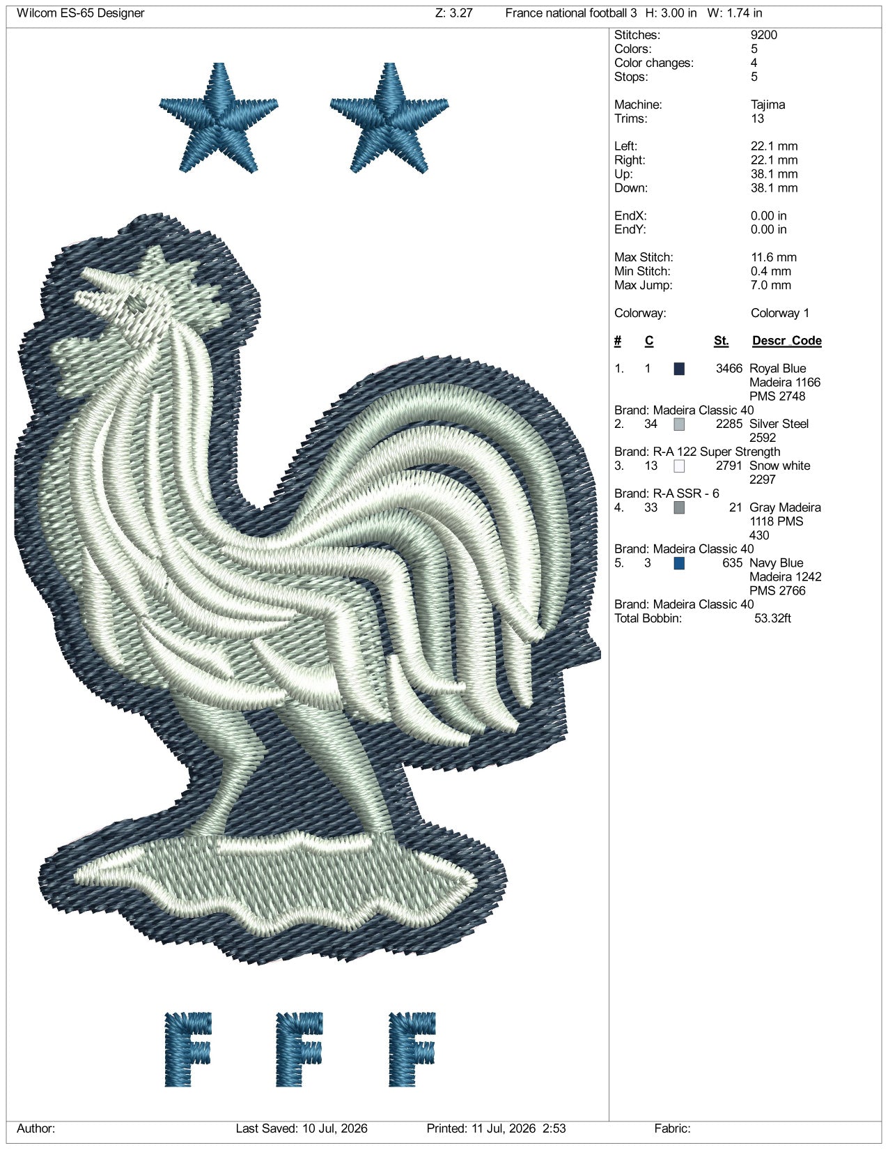 France National Football Logo Embroidery Design Files - 3 Size's