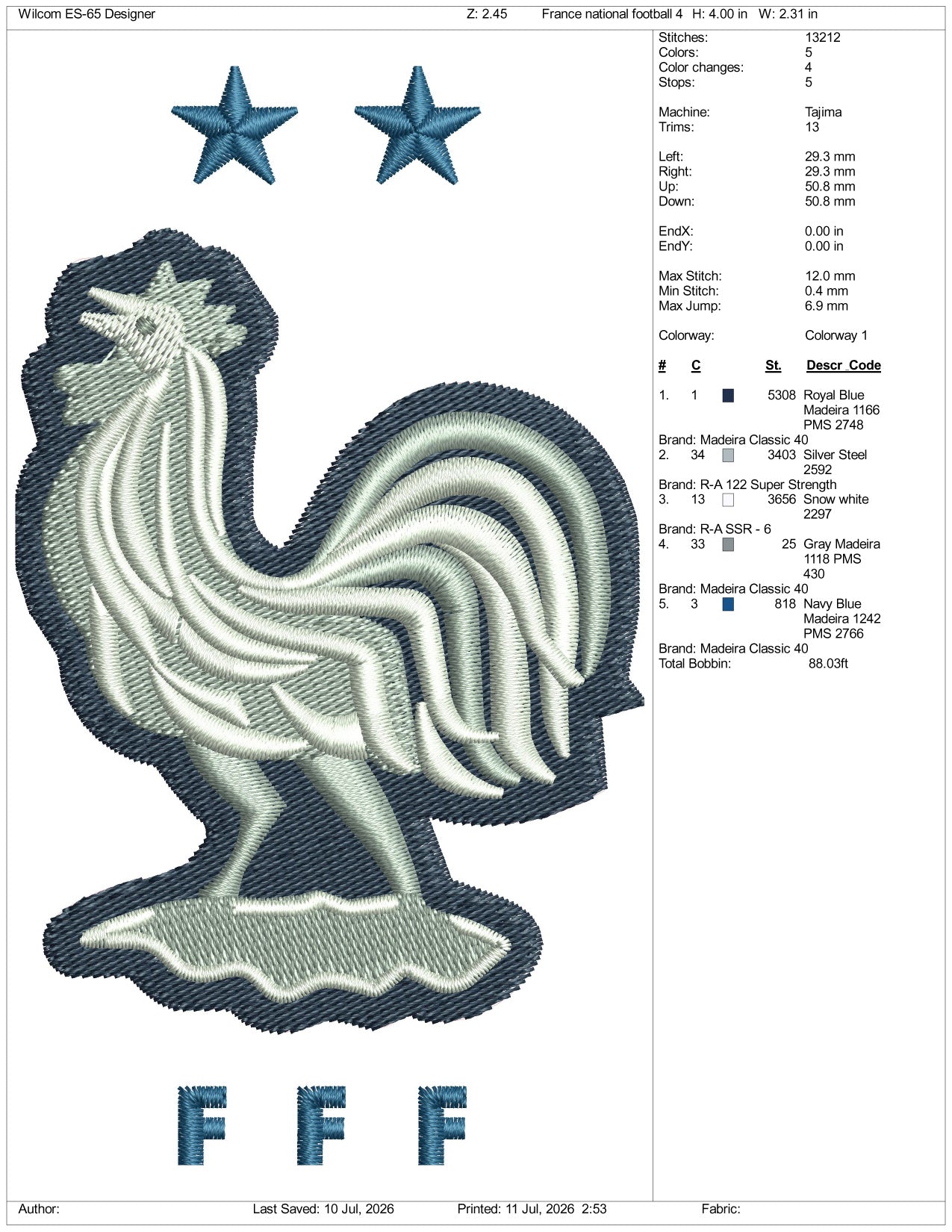 France National Football Logo Embroidery Design Files - 3 Size's