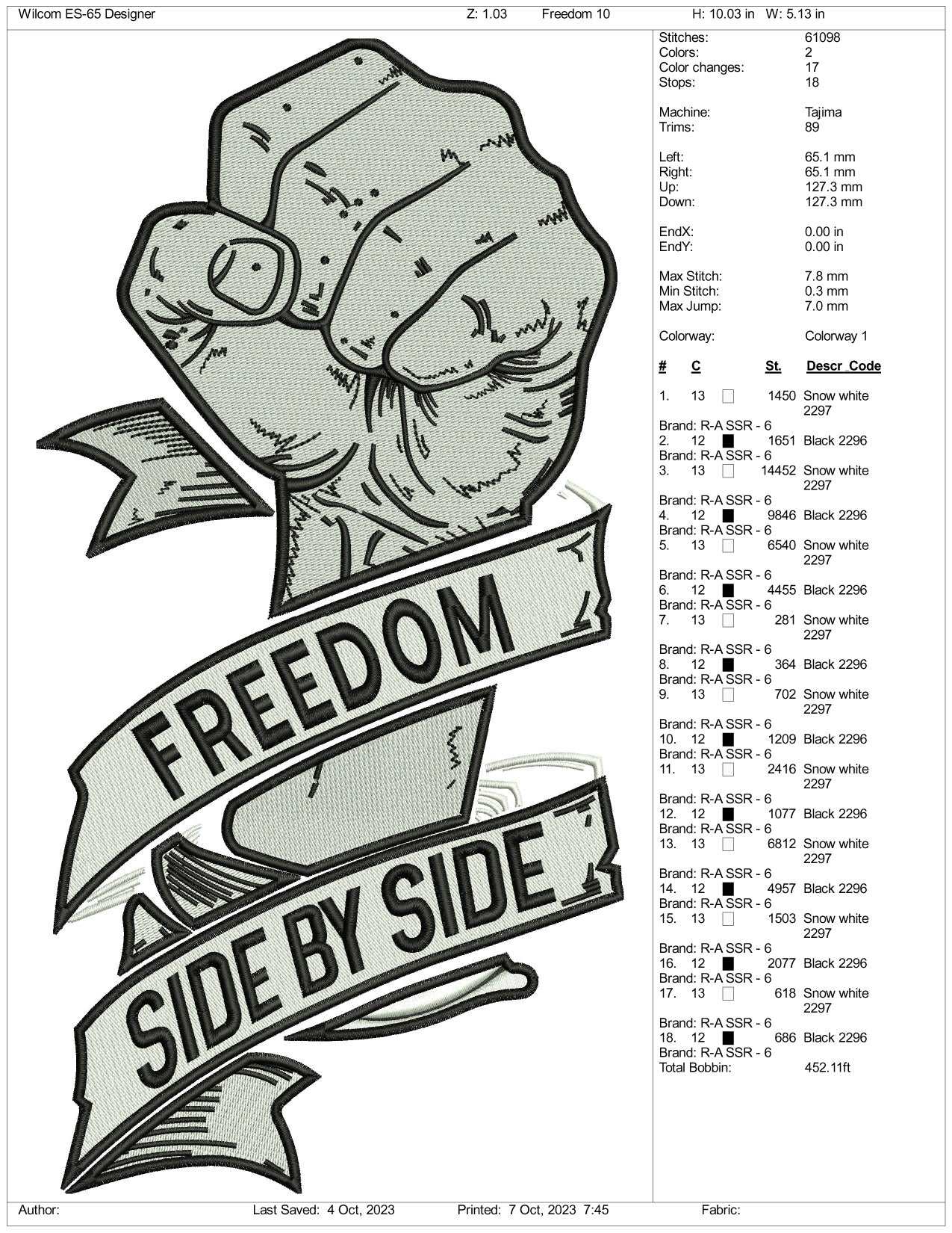 Freedom Side By Side Embroidery Design Files - 3 Size's