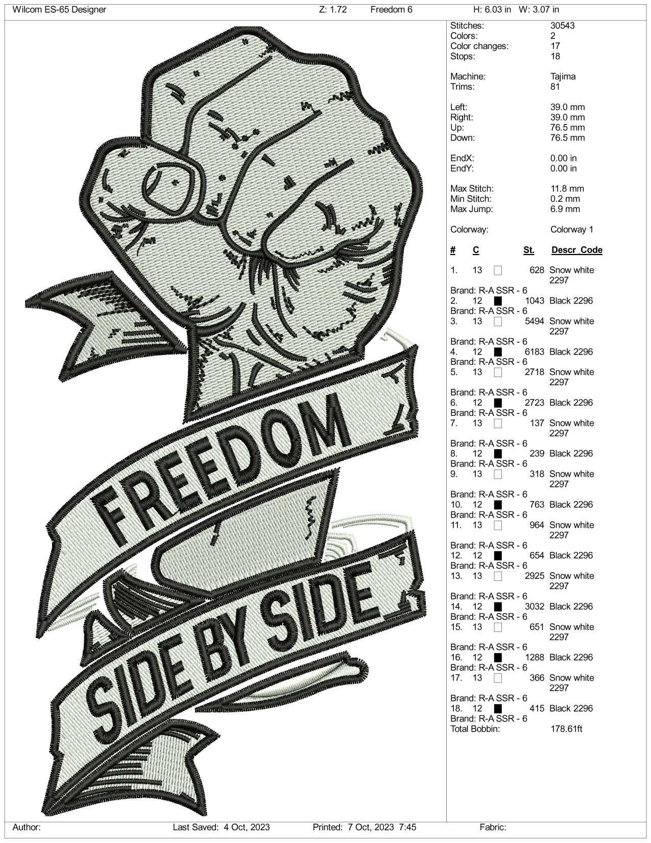 Freedom Side By Side Embroidery Design Files - 3 Size's