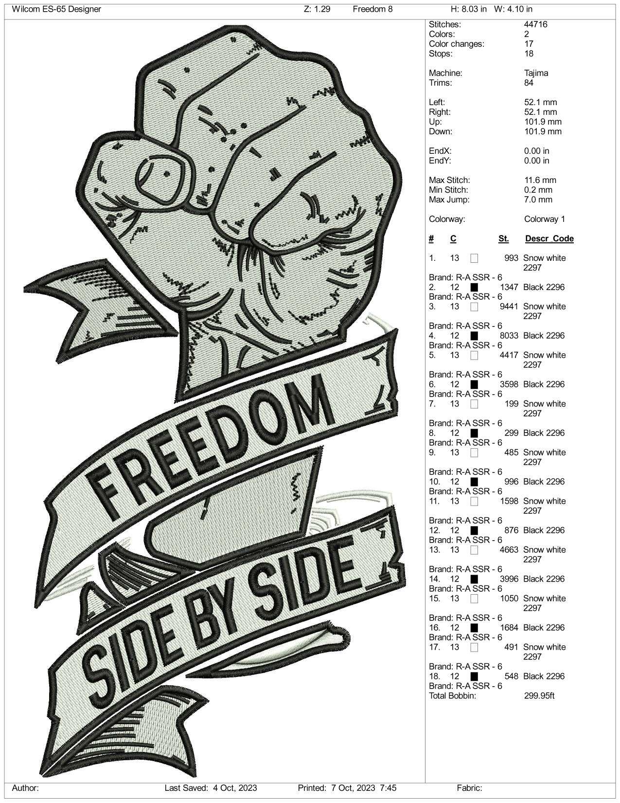 Freedom Side By Side Embroidery Design Files - 3 Size's