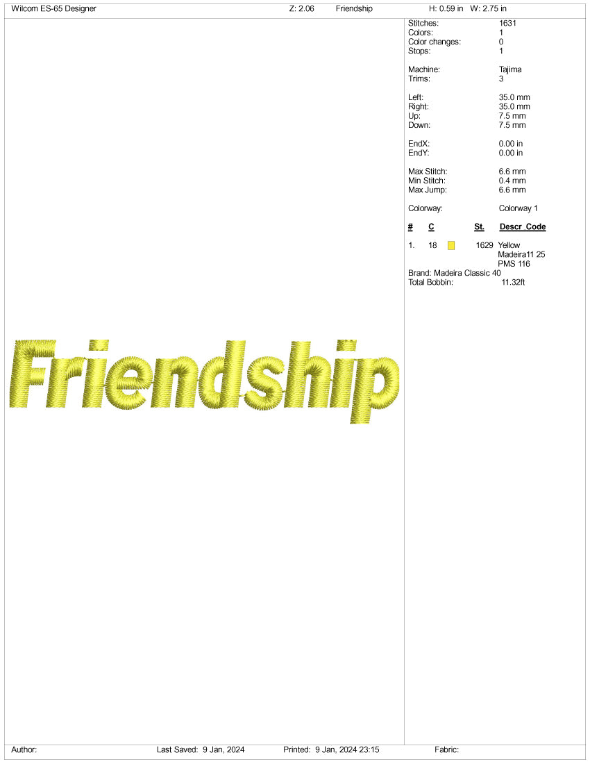 Friendship Embroidery Design Files - 3 Size's