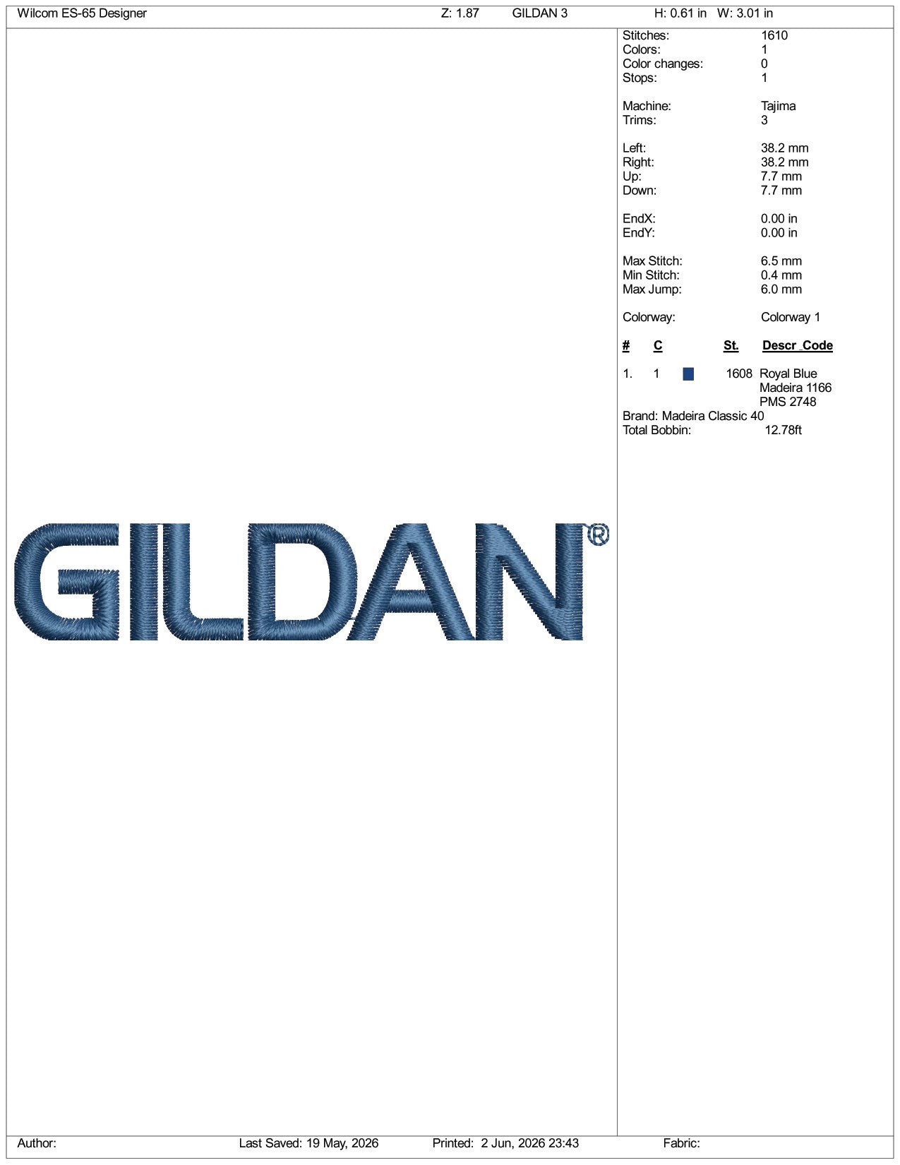 Gildan Logo Embroidery Design Files - 3 Size's