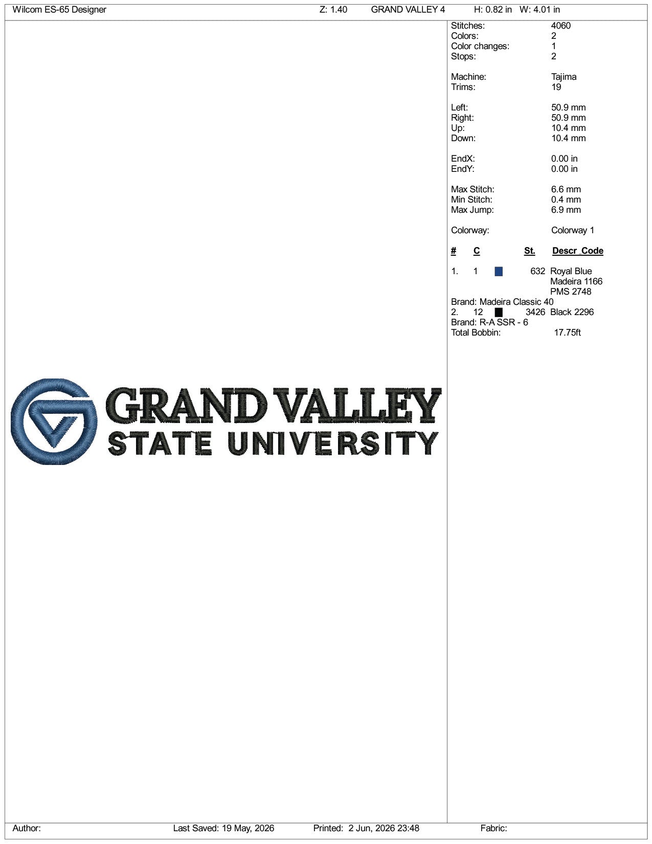 Grand Valley State University Logo Embroidery Design Files - 3 Size's