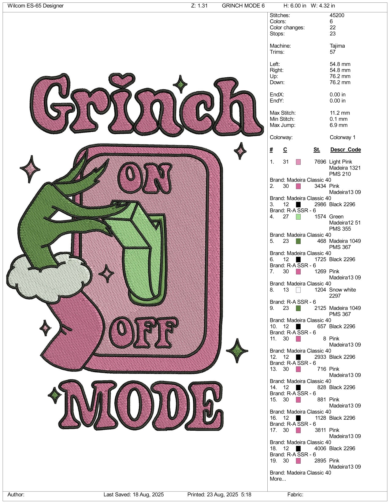 Grinch Mode Embroidery Files - 3 Size's