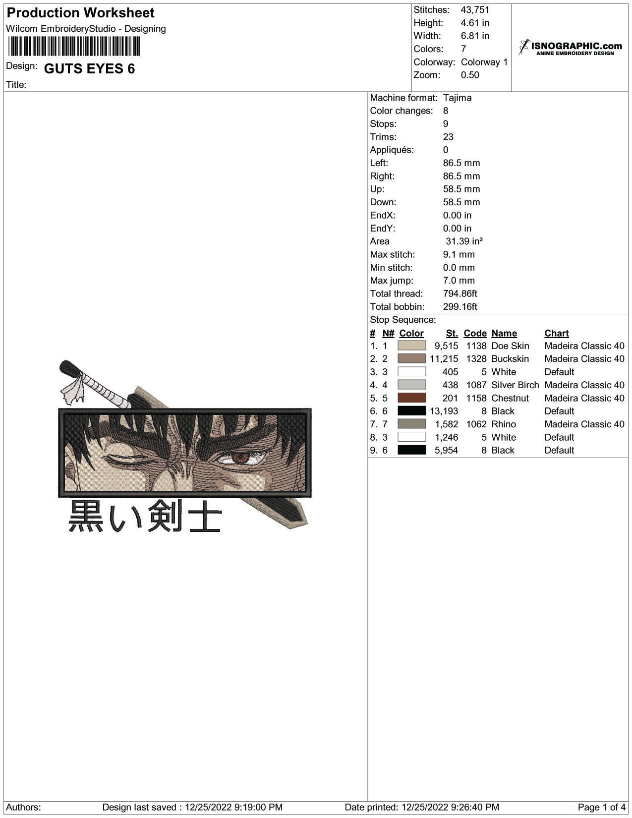 Berserk v7 Embroidery Design Files - 4 Size's