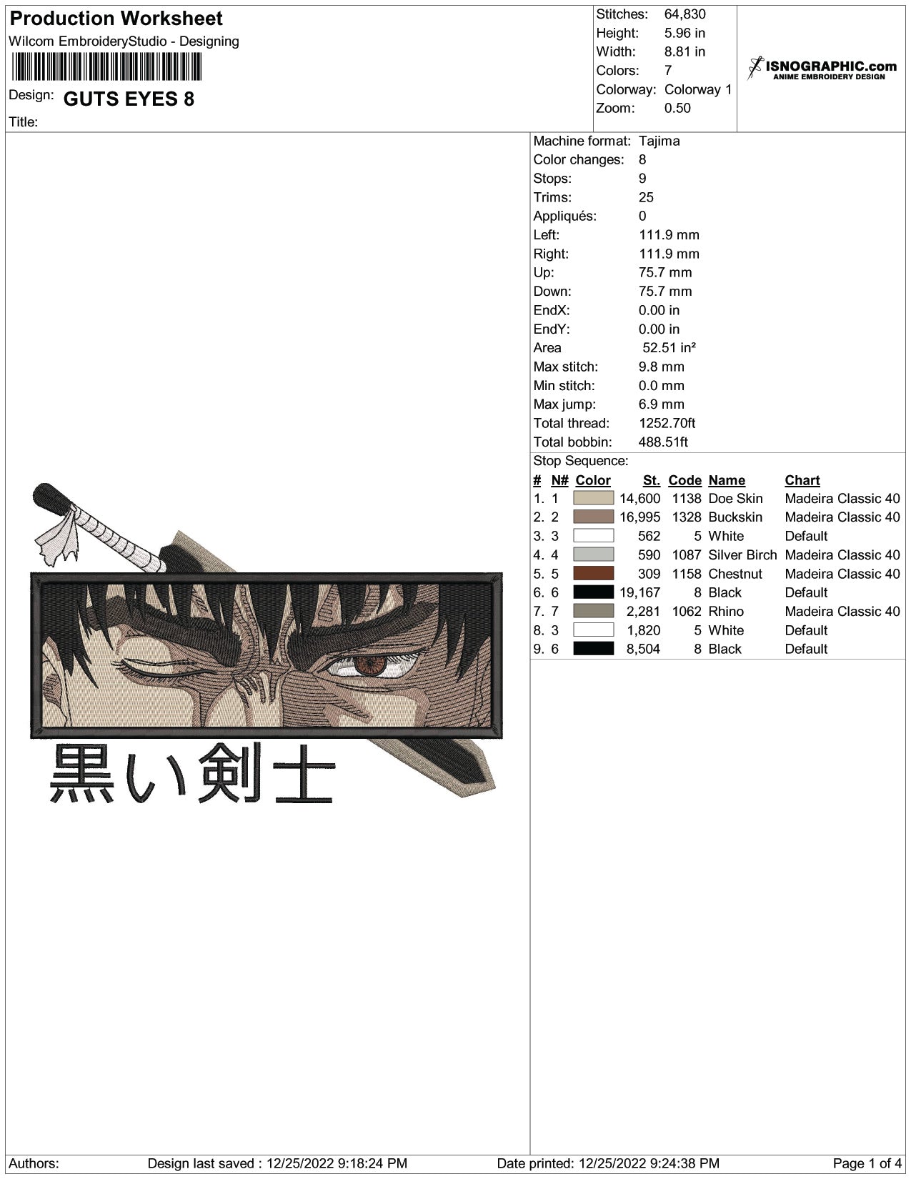 Berserk v7 Embroidery Design Files - 4 Size's