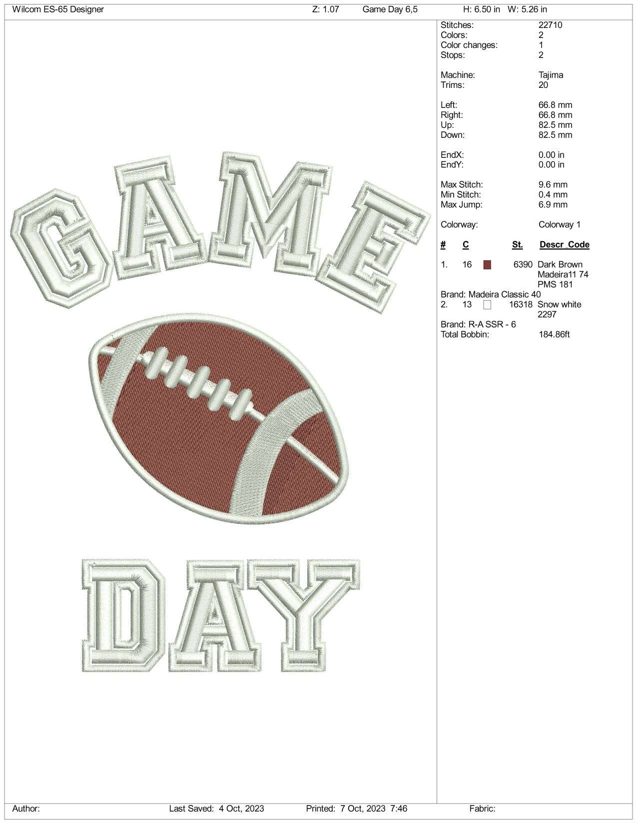 Game Day Embroidery Design Files - 3 Size's