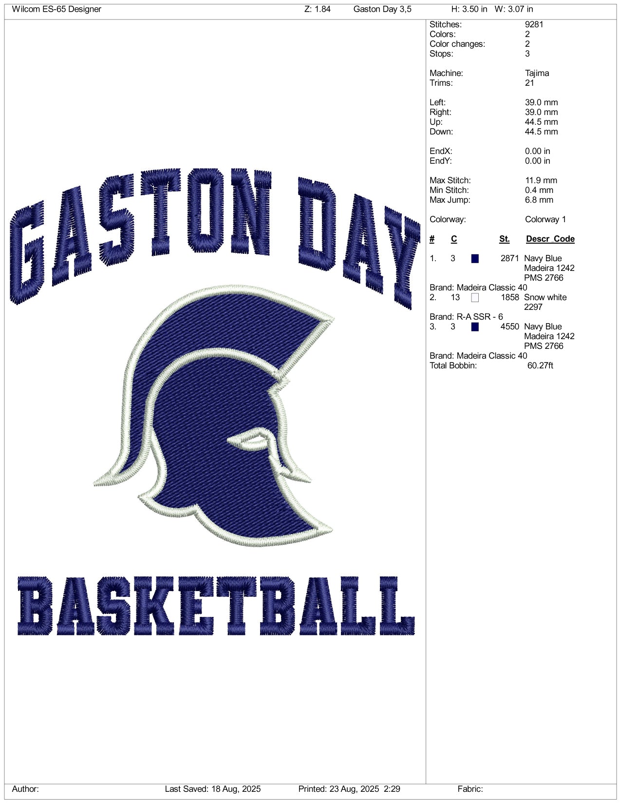 Gaston Day Basketball Embroidery Files - 3 Size's