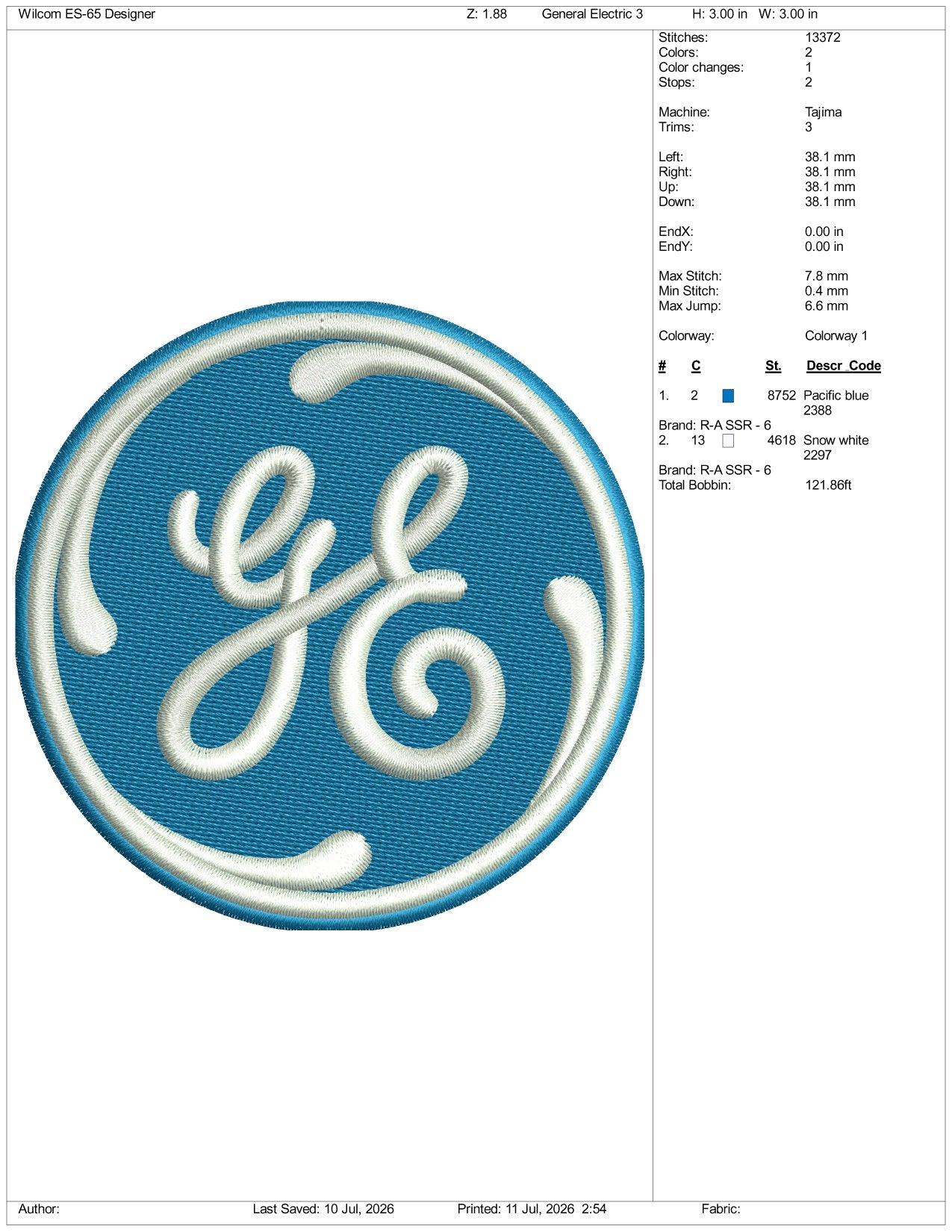 General Electric Logo Embroidery Design Files - 3 Size's