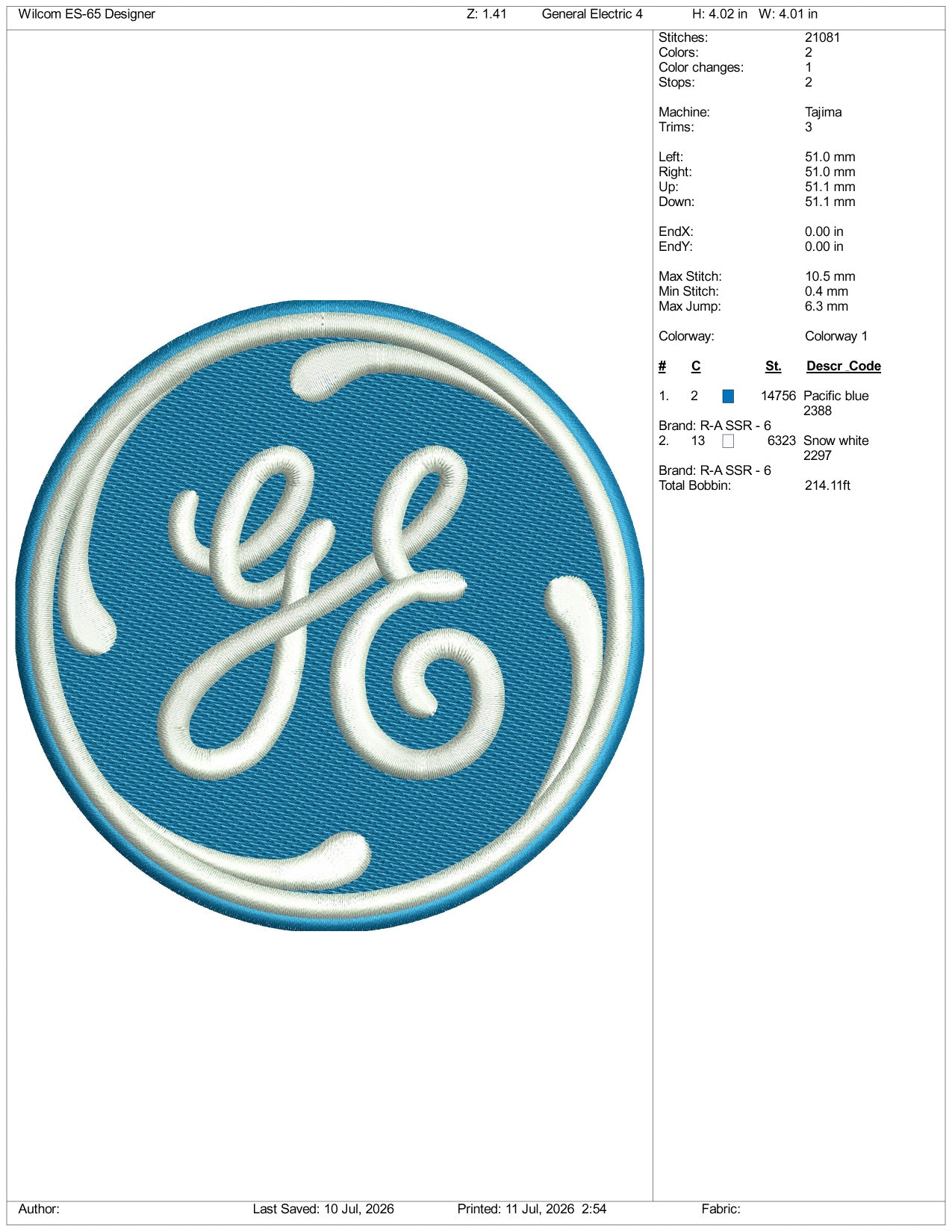 General Electric Logo Embroidery Design Files - 3 Size's