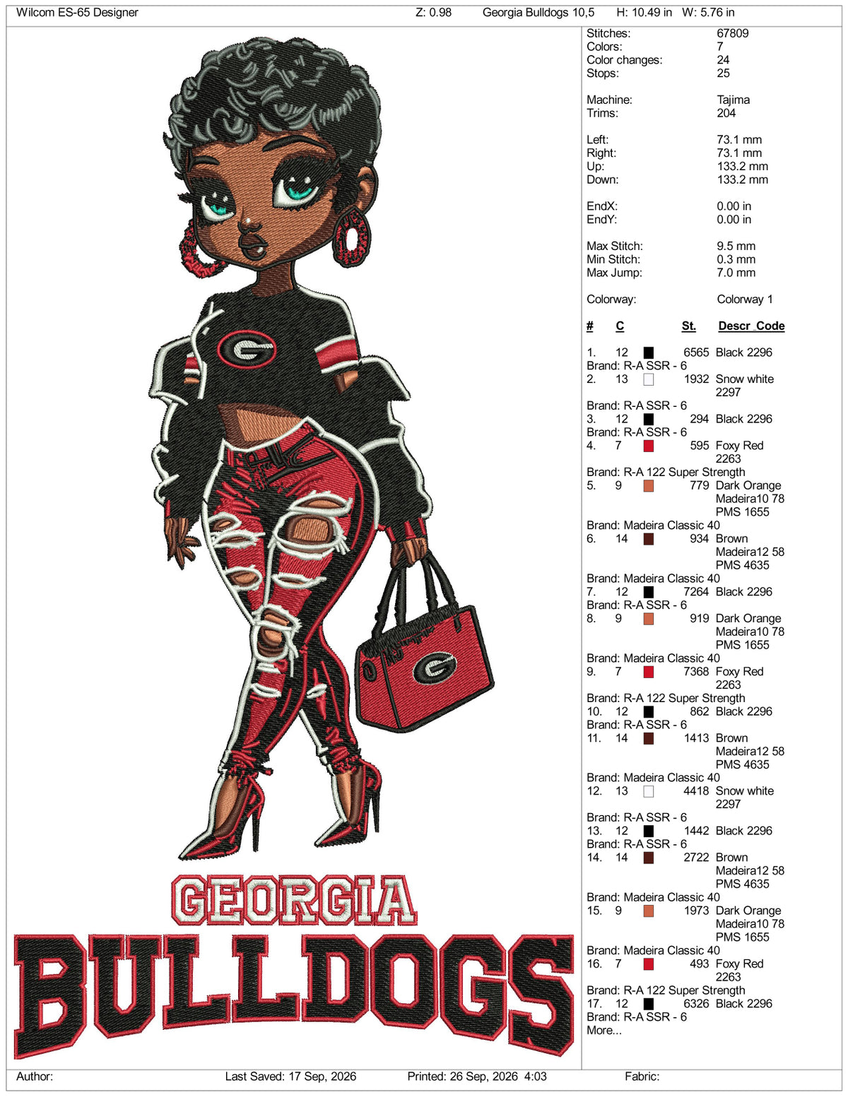 Georgia Bulldogs Embroidery Design Files - 3 Size's