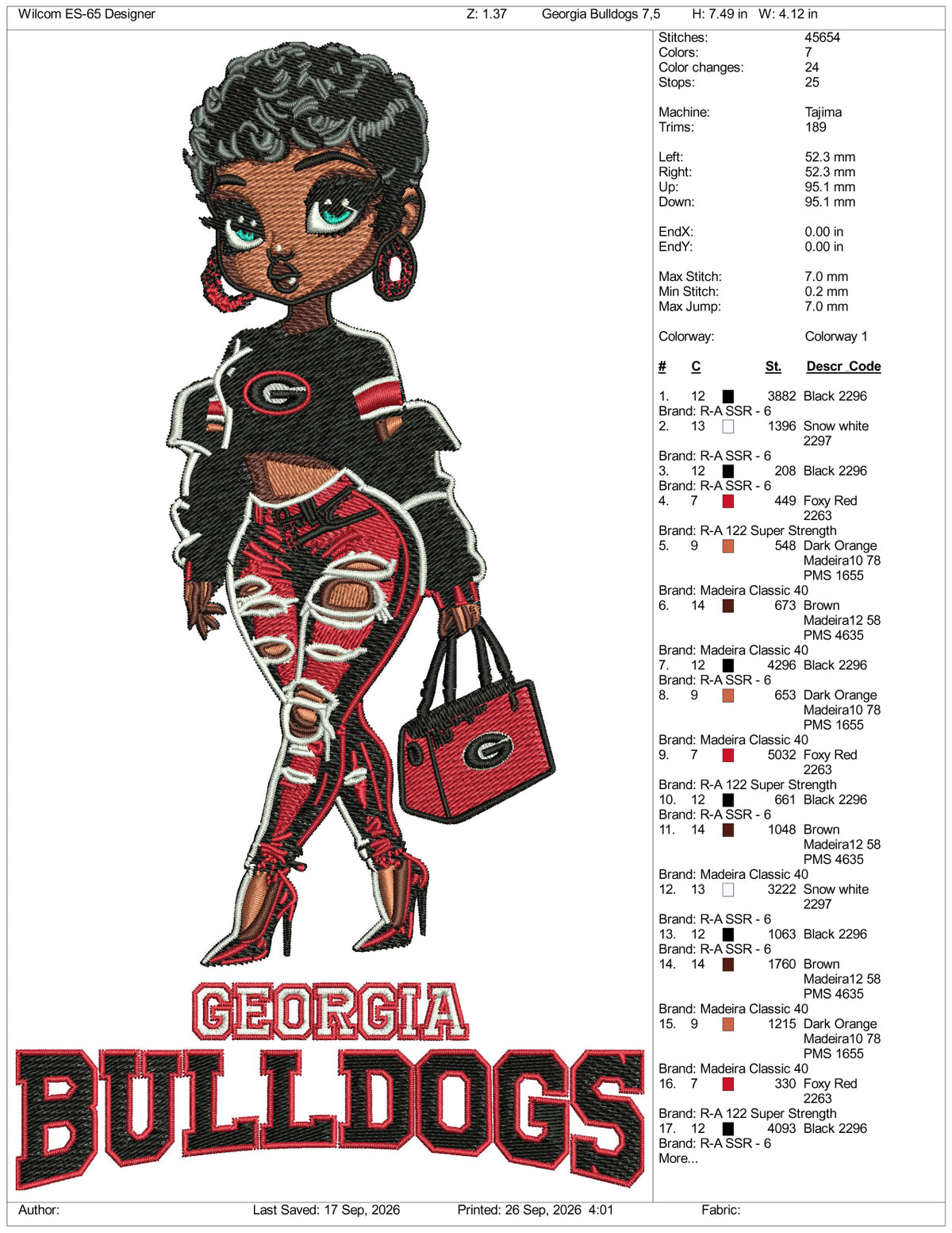 Georgia Bulldogs Embroidery Design Files - 3 Size's