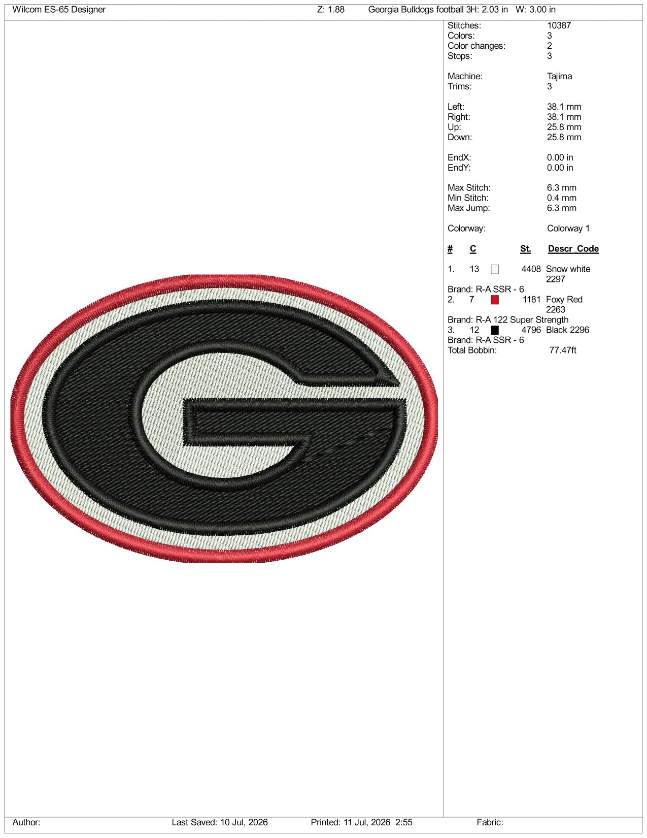 Georgia Bulldogs Football Logo Embroidery Design Files - 3 Size's
