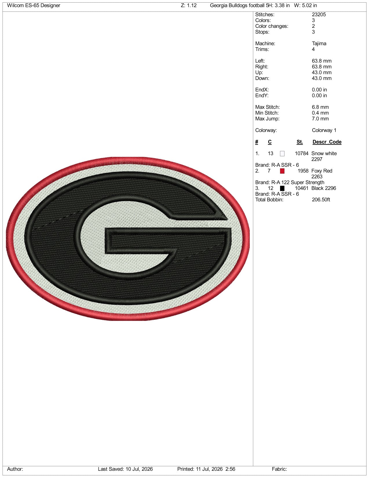 Georgia Bulldogs Football Logo Embroidery Design Files - 3 Size's