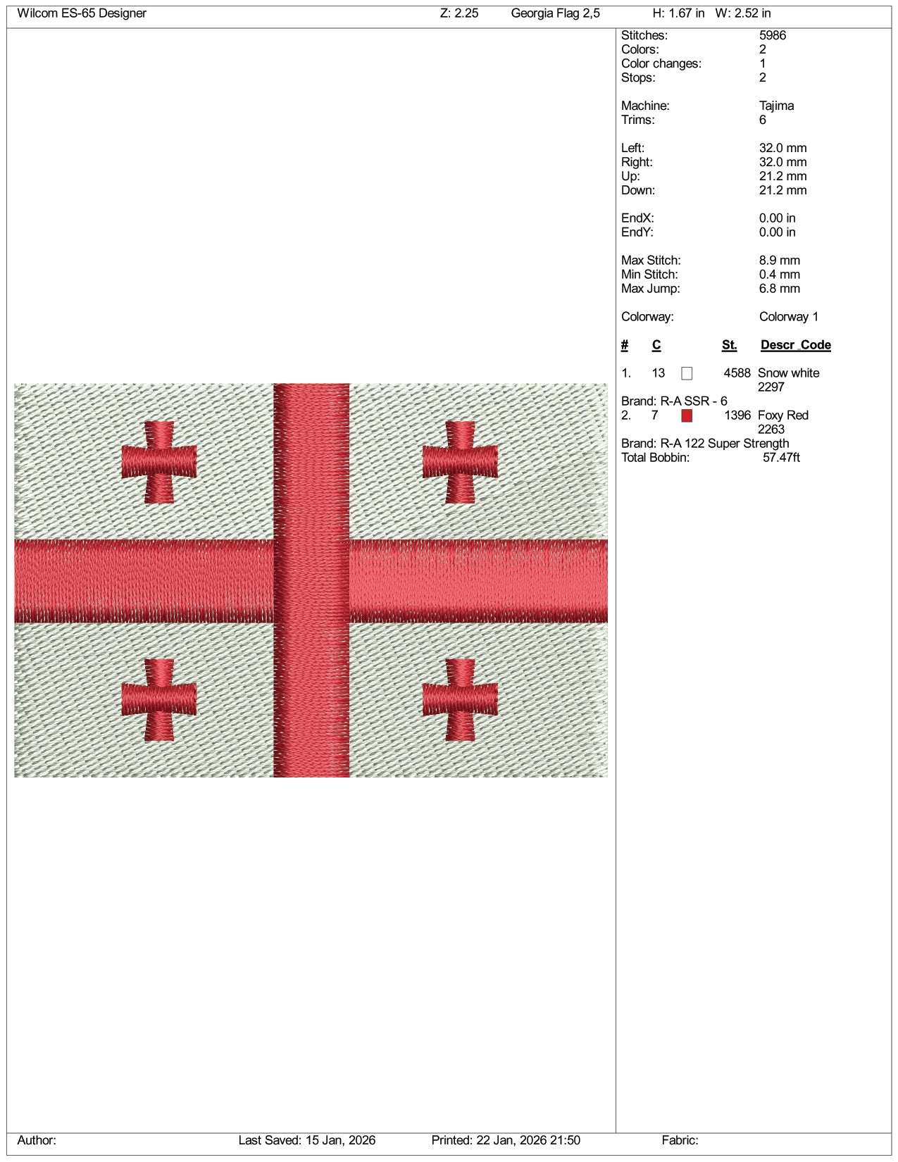 Georgia Flag Embroidery Design Files - 3 Size's
