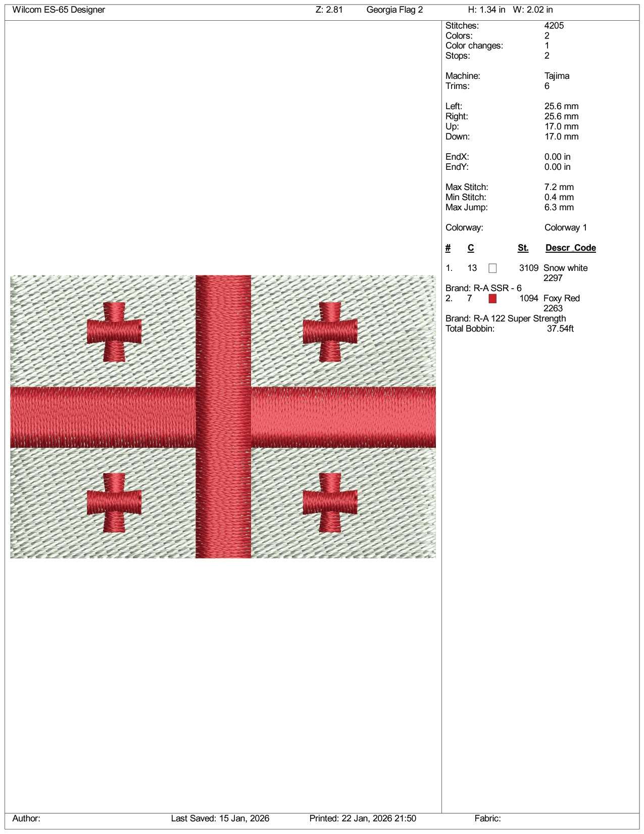 Georgia Flag Embroidery Design Files - 3 Size's