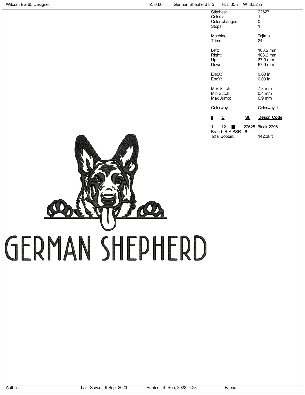 German Shepherd Embroidery Design Files - 3 Size's