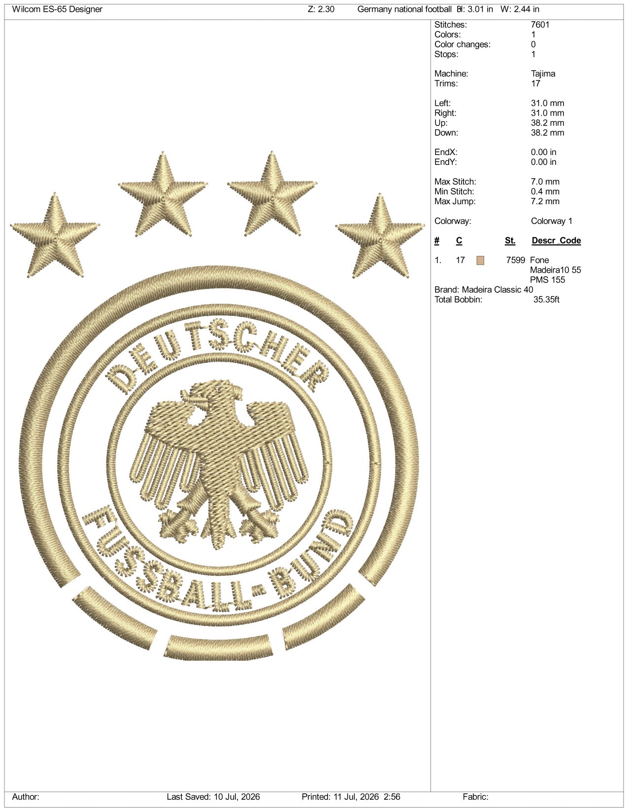 Germany National Football  Logo Embroidery Design Files - 3 Size's