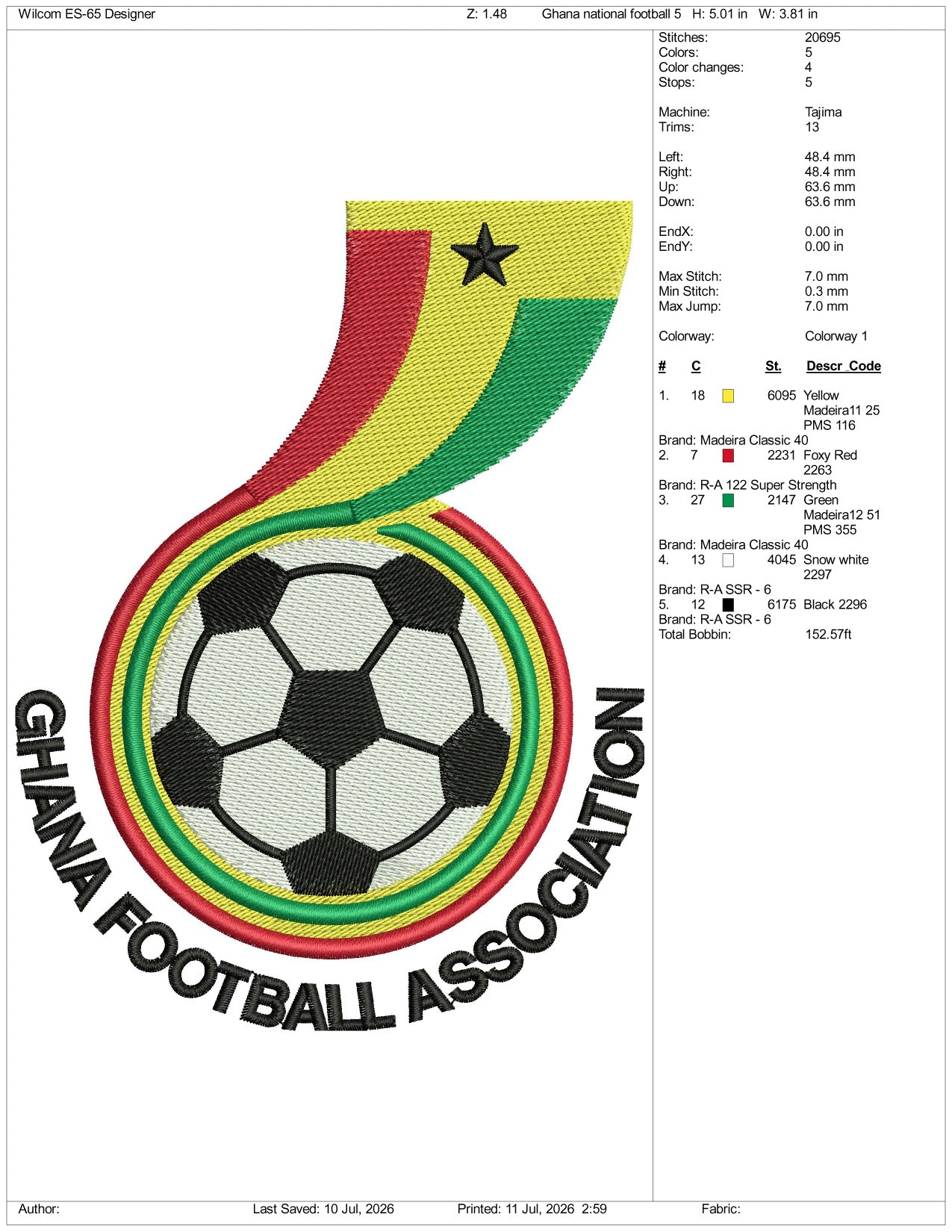 Ghana National Football Logo Embroidery Design Files - 3 Size's