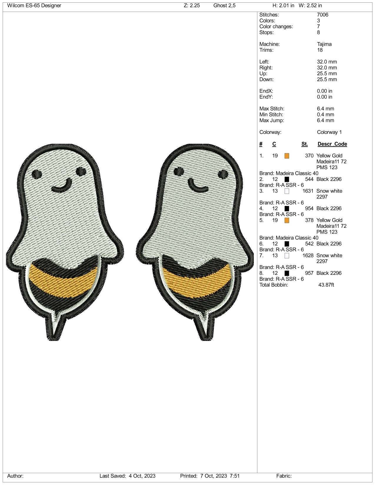 2 Bee Ghost Embroidery Design Files - 3 Size's