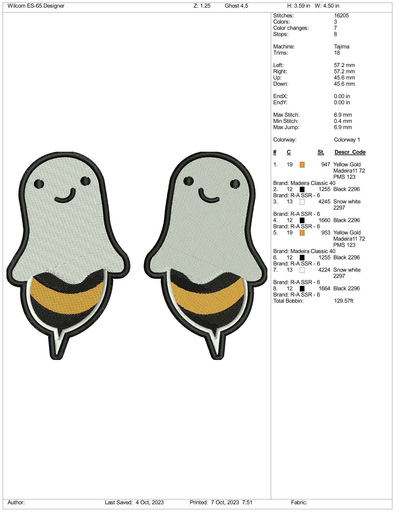 2 Bee Ghost Embroidery Design Files - 3 Size's