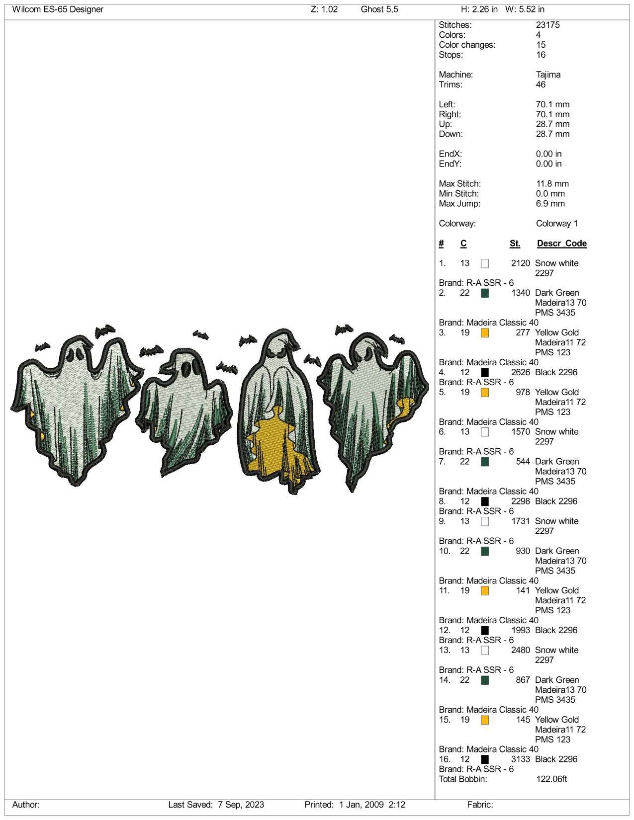 4 Ghost Embroidery Design Files - 3 Size's