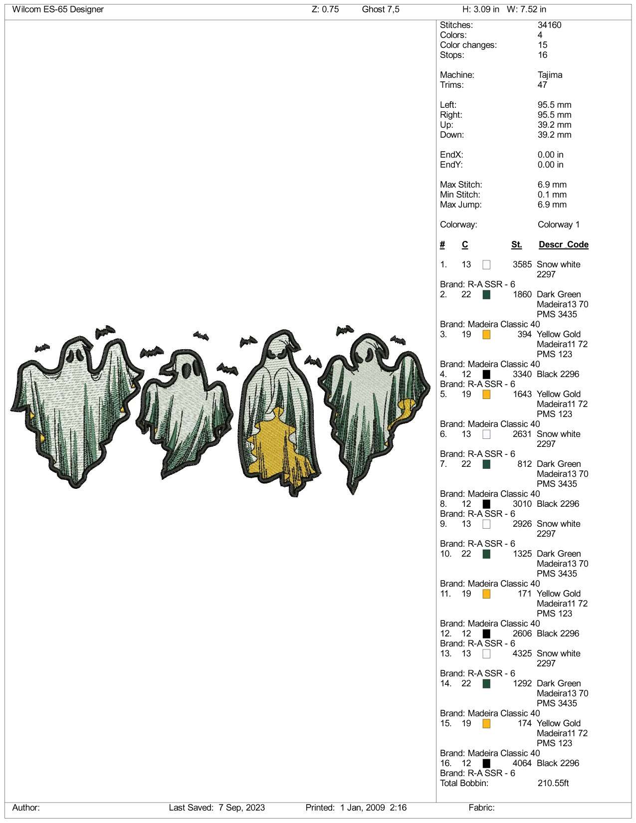 4 Ghost Embroidery Design Files - 3 Size's