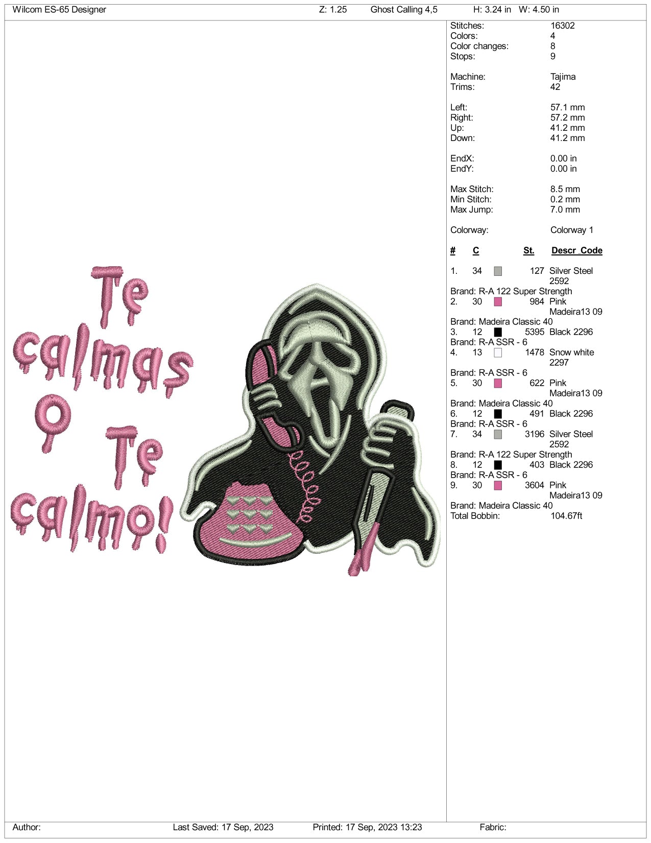 To Calmas O te Calmo Embroidery Design Files - 3 Size's