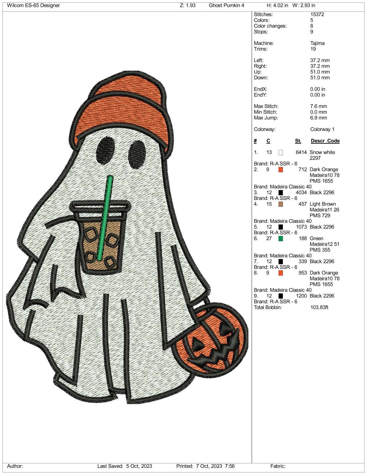 Coffee Ghost Embroidery Design Files - 4 Size's