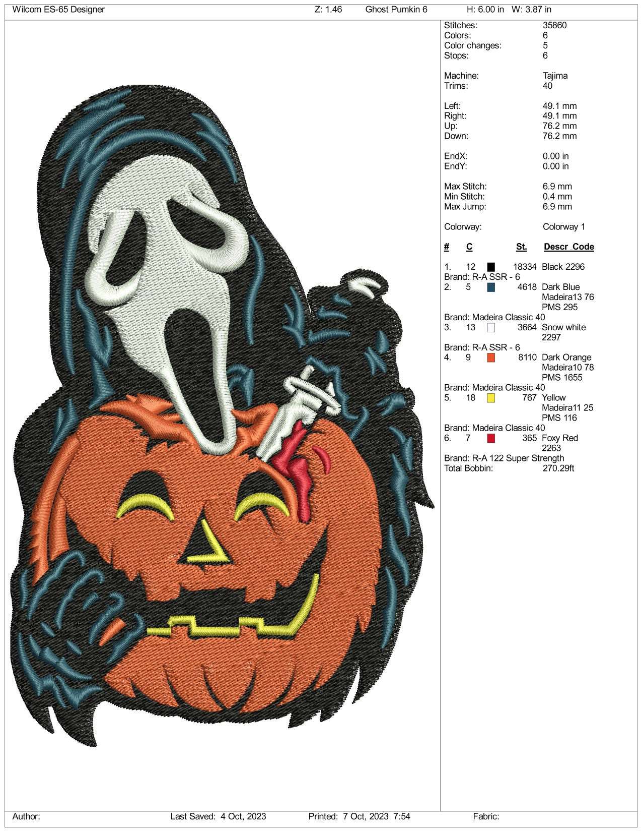 Ghost Pumkin Embroidery Design Files - 3 Size's