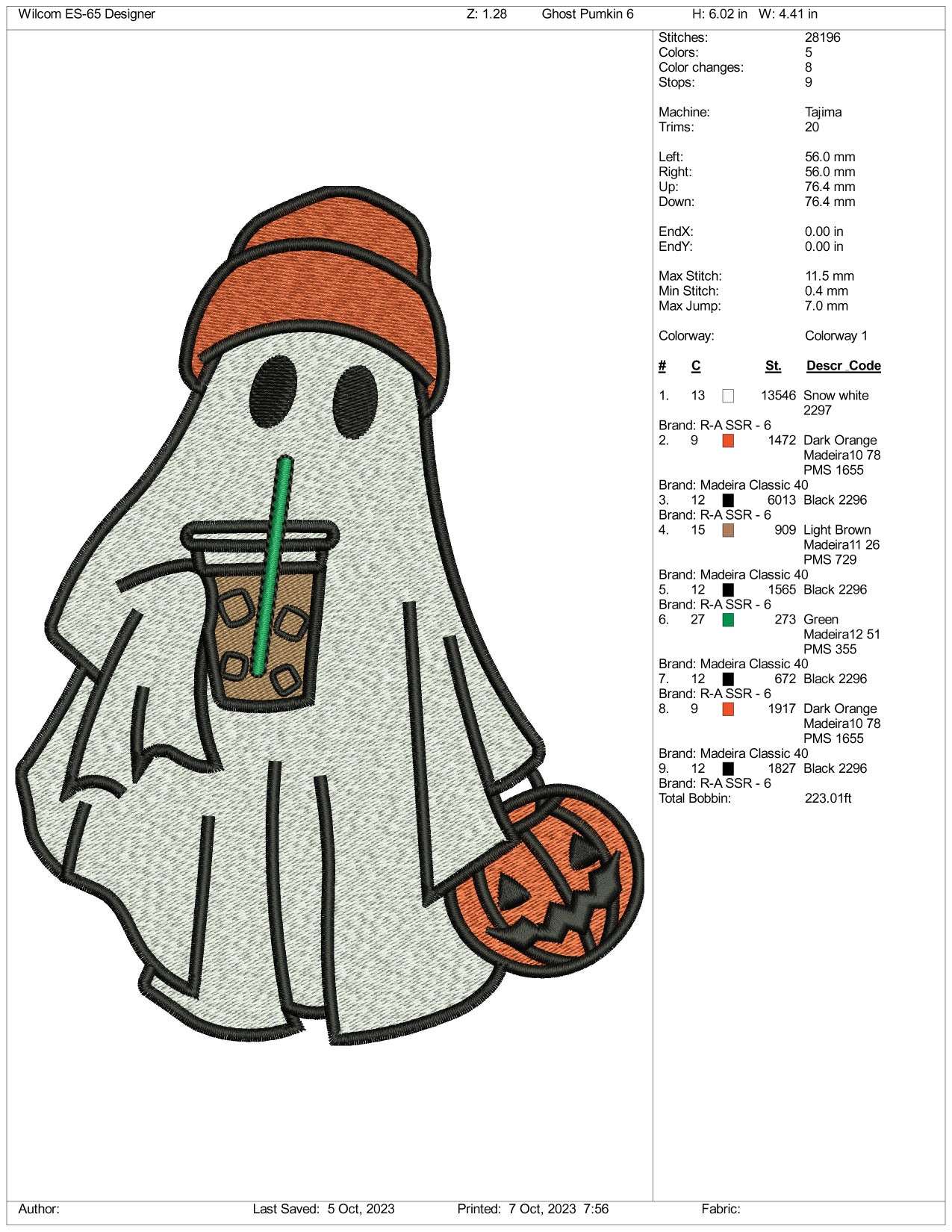 Coffee Ghost Embroidery Design Files - 4 Size's